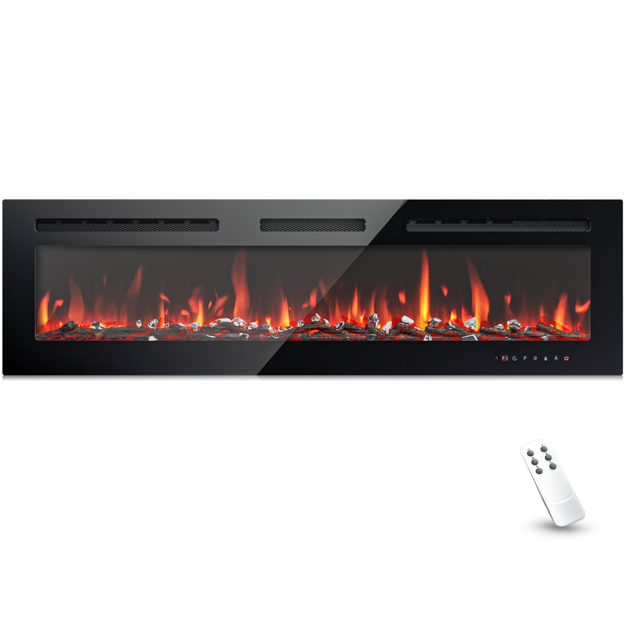 Simzlife 60 inch Electric Fireplace Recessed Wall Mounted Freestanding with Remote Control, Ultra-thin Fireplace Heater with Adjustable Flame Color, Linear Fireplace with Timer, Log & Crystal, 750/1500W