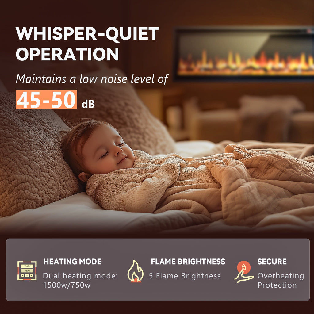 Simzlife 72 inch Electric Fireplace Recessed Wall Mounted Freestanding with Remote Control, Ultra-thin Fireplace Heater with Adjustable Flame Color, Linear Fireplace with Timer, Log & Crystal, 750/1500W