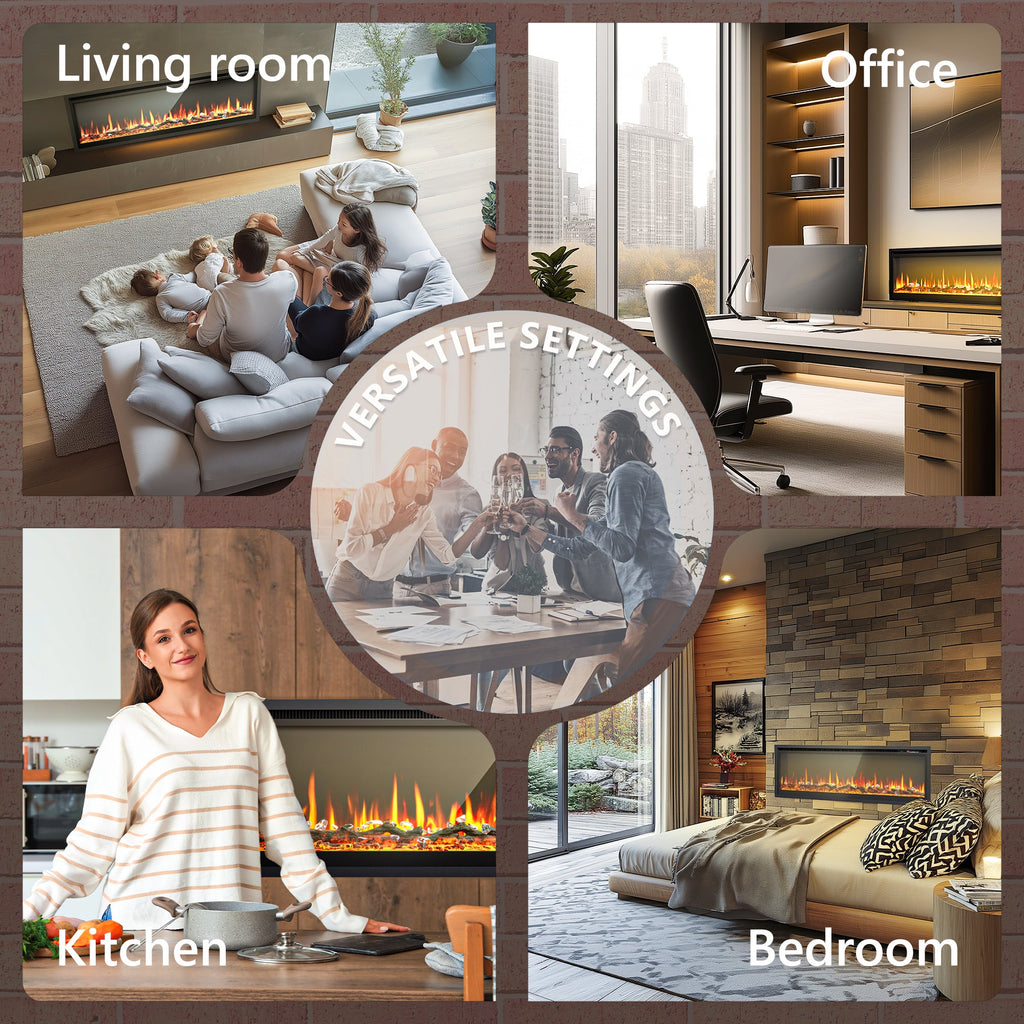 Simzlife 72 inch Electric Fireplace Recessed Wall Mounted Freestanding with Remote Control, Ultra-thin Fireplace Heater with Adjustable Flame Color, Linear Fireplace with Timer, Log & Crystal, 750/1500W