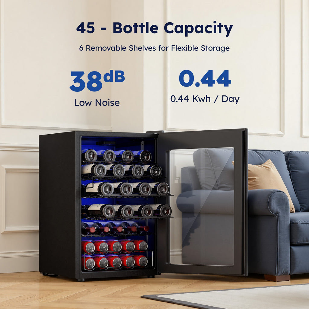 Simzlife 45 Bottle Wine Cooler Refrigerator,Built-in Wine Fridge with Stainless Steel Glass Door, for Home, Kitchen, or Office