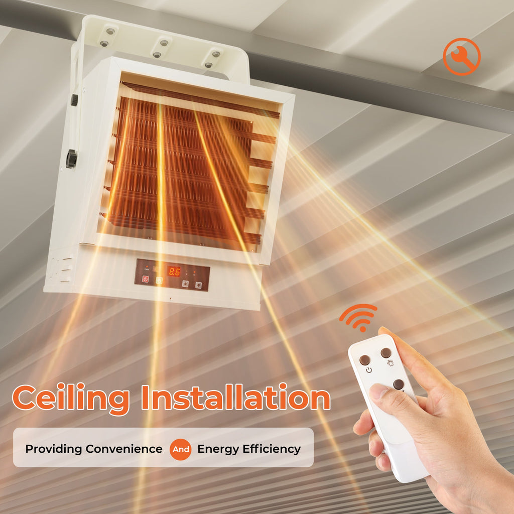 Simzlife Hard-Wired Electric Garage Heater, 240v Ceiling Heater With Remote Control, 10000 Watt Heater With 9 Hour Timer, Overheat Protection ETL Compliant Wall Heater For Garage, Workshop, Warehouse
