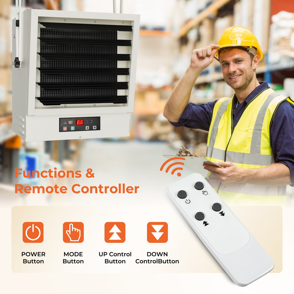 Simzlife Hard-Wired Electric Garage Heater, 240v Ceiling Heater With Remote Control, 10000 Watt Heater With 9 Hour Timer, Overheat Protection ETL Compliant Wall Heater For Garage, Workshop, Warehouse