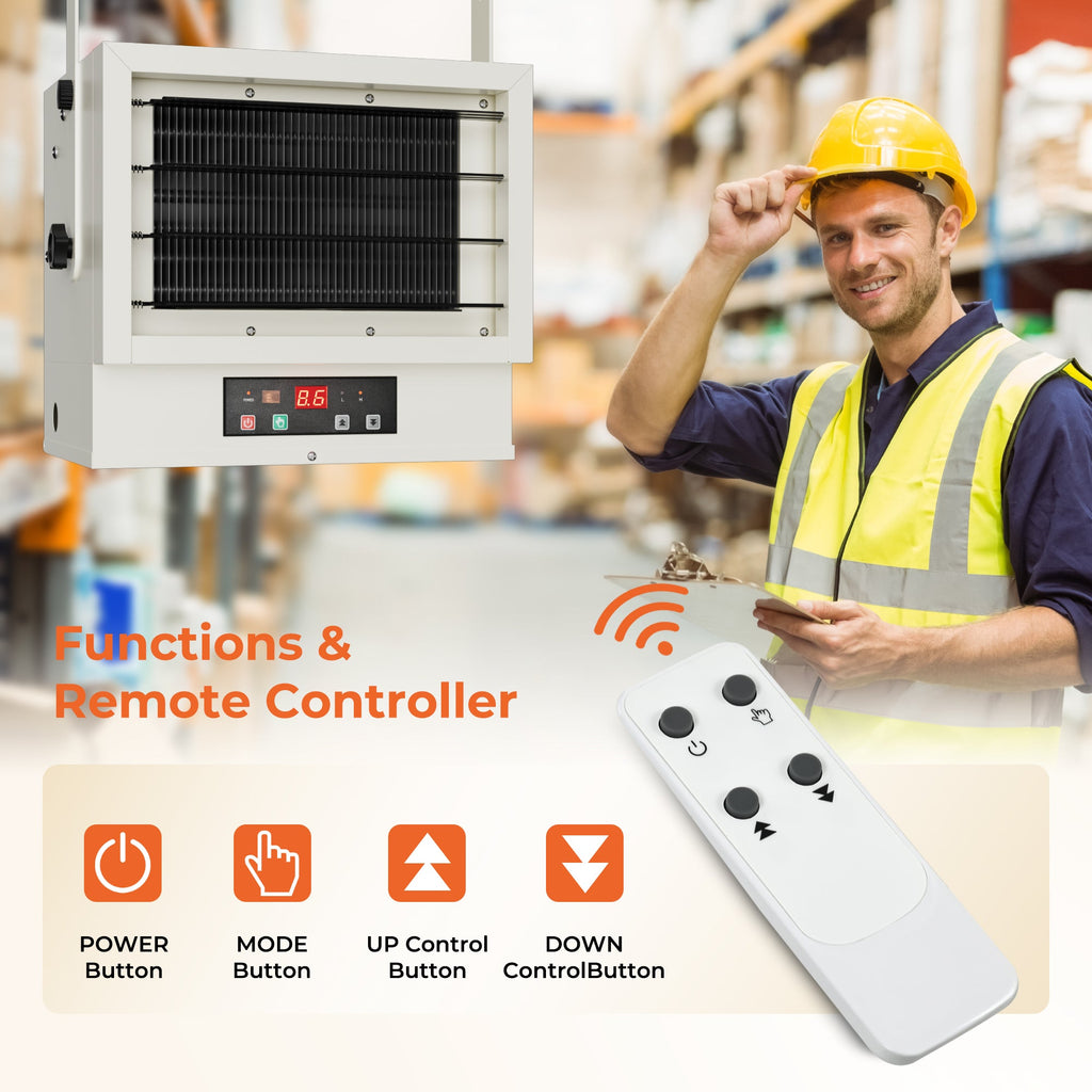 Simzlife Hard-Wired Electric Garage Heater, 240v Ceiling Heater With Remote Control, 5000 Watt Heater With 9 Hour Timer, Overheat Protection ETL Compliant Wall Heater For Garage, Workshop, Warehouse