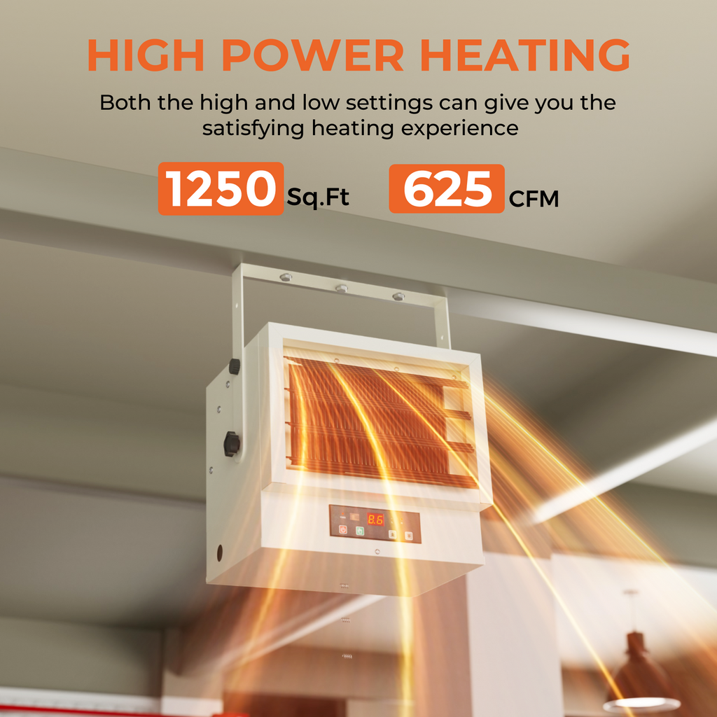 Simzlife Hard-Wired Electric Garage Heater, 240v Ceiling Heater With Remote Control, 5000 Watt Heater With 9 Hour Timer, Overheat Protection ETL Compliant Wall Heater For Garage, Workshop, Warehouse