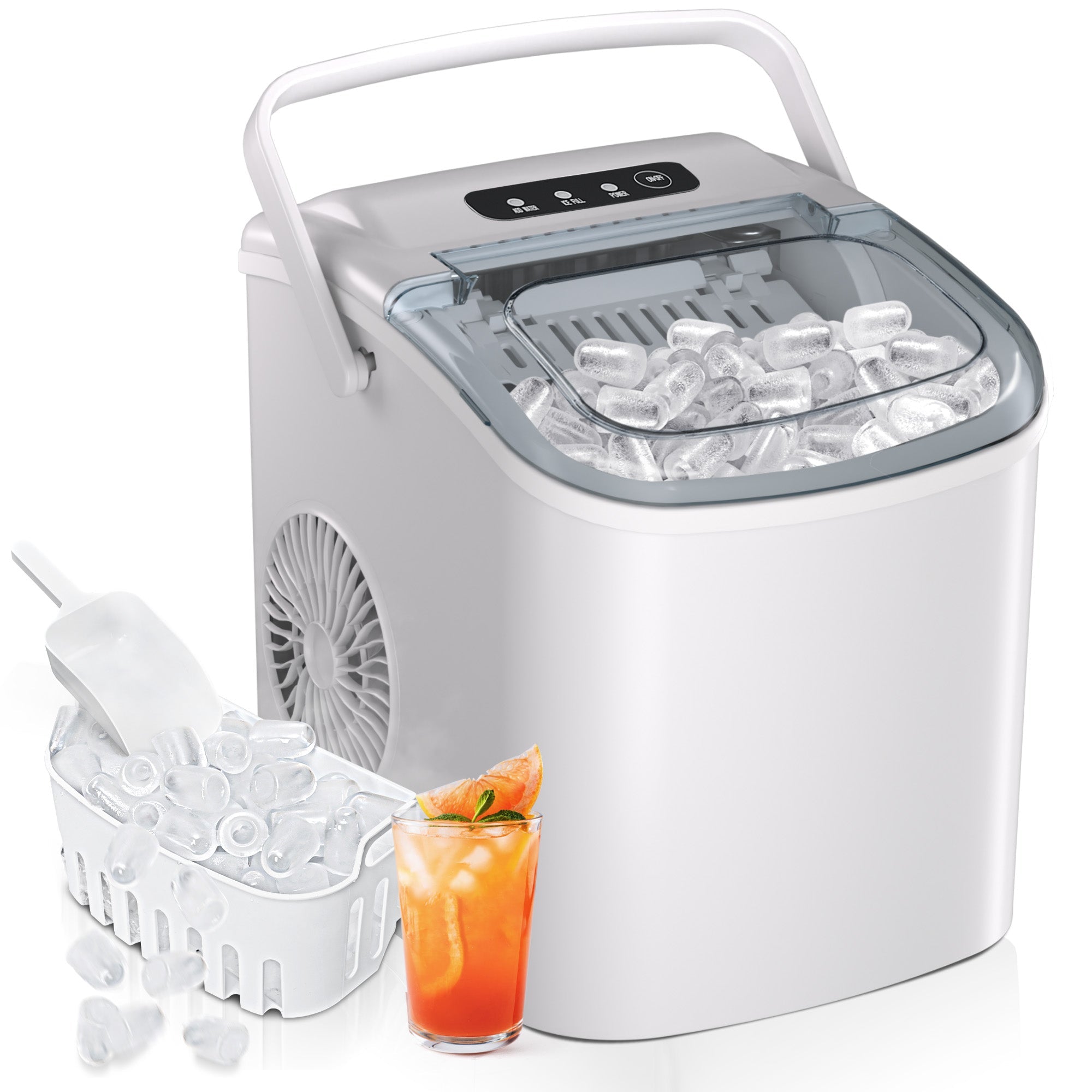 Simzlife Countertop Ice Maker Machine with Handle, 26lbs Per Day, 9 Ice Cubes Ready in 6 Mins, Auto-Cleaning Portable Ice Maker with Basket and Scoop, for Home/Kitchen/Camping/RV