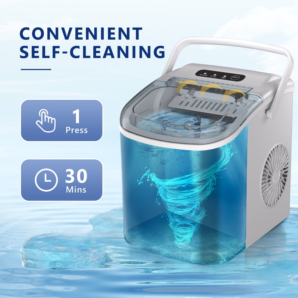 Simzlife Countertop Ice Maker Machine with Handle, 26lbs Per Day, 9 Ice Cubes Ready in 6 Mins, Auto-Cleaning Portable Ice Maker with Basket and Scoop, for Home/Kitchen/Camping/RV