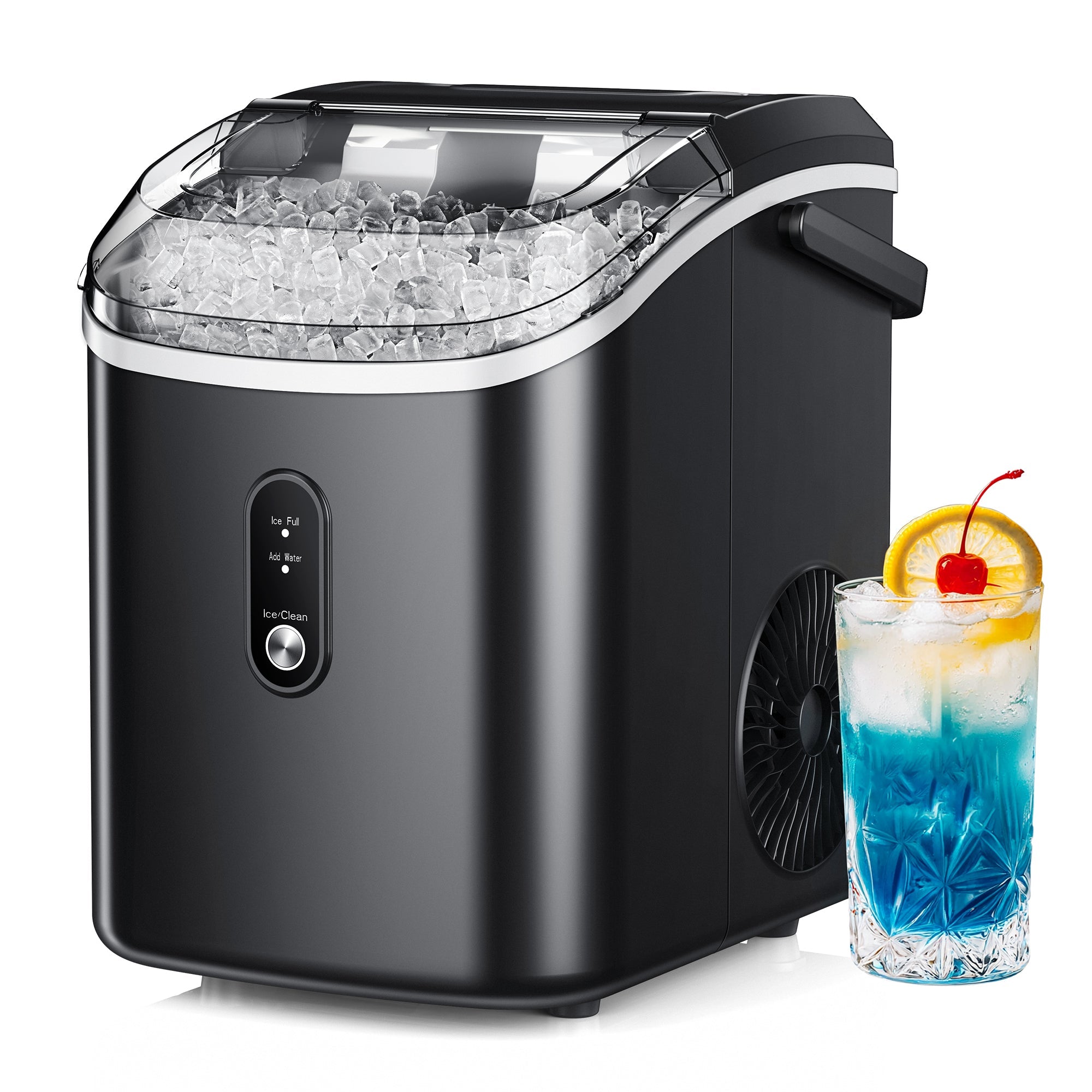 Simzlife 35lbs/24H Nugget Ice Maker Countertop,Portable Ice Maker Machine with Auto-Cleaning, Black