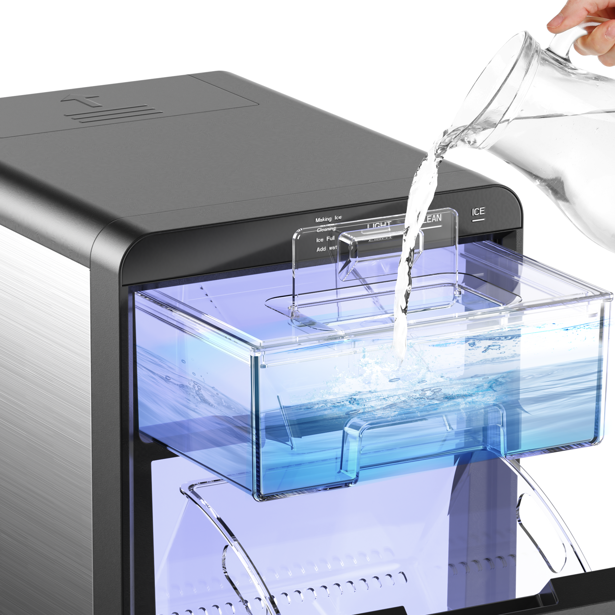 Simzlife Nugget Ice Maker Countertop, 44Lbs/24H Pebble Ice Maker Machine, Self-Cleaning Pellet Ice Machine with Ice Scoop&Basket, Sonic Countertop Ice Machine for Home/Kitchen/Office(Black)