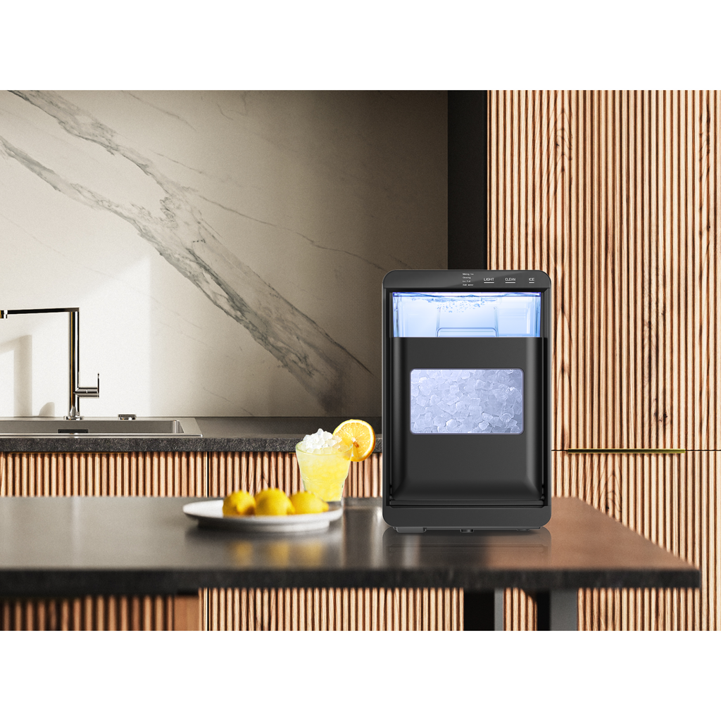 Simzlife Nugget Ice Maker Countertop, 44Lbs/24H Pebble Ice Maker Machine, Self-Cleaning Pellet Ice Machine with Ice Scoop&Basket, Sonic Countertop Ice Machine for Home/Kitchen/Office(Black)