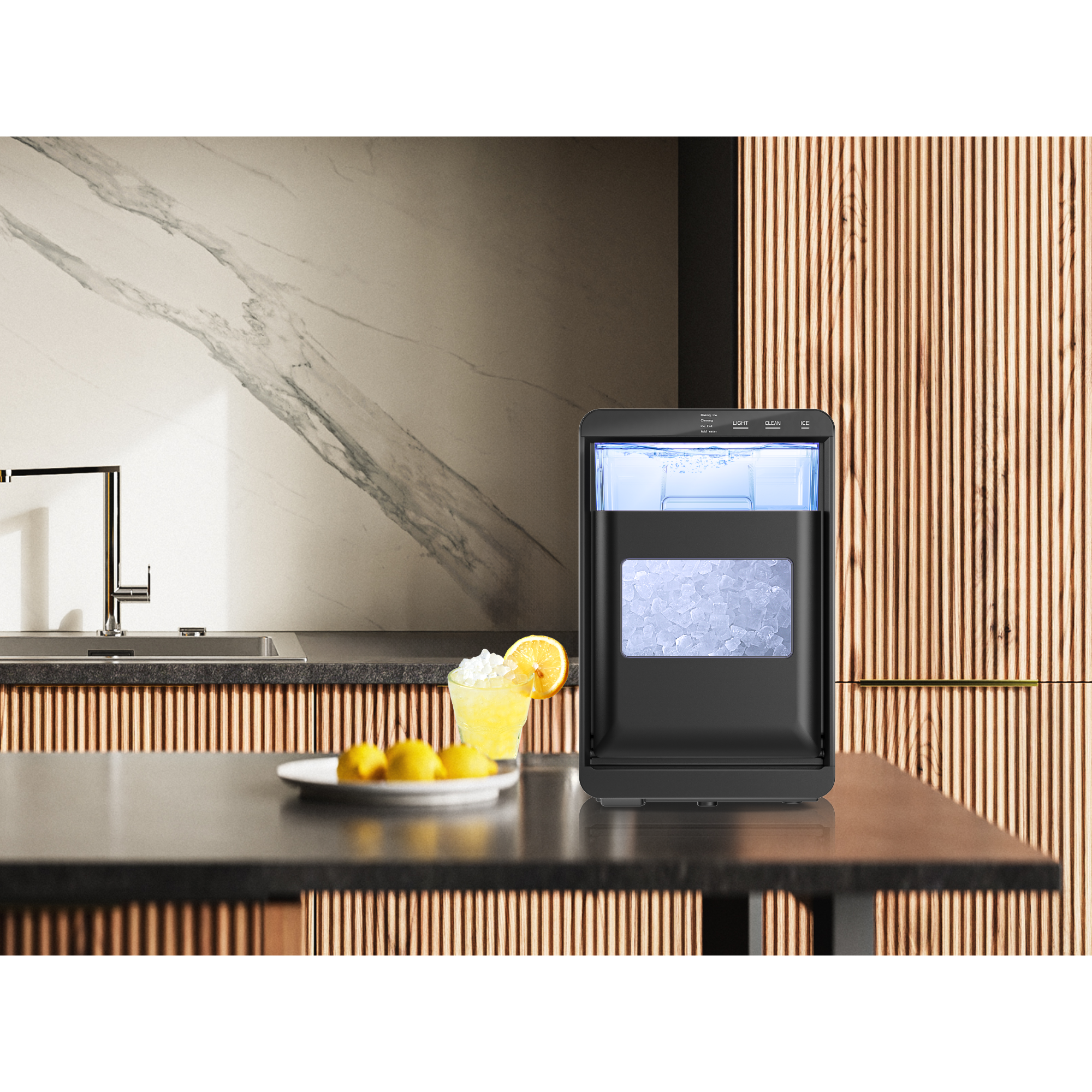 Simzlife Nugget Ice Maker Countertop, 44Lbs/24H Pebble Ice Maker Machine, Self-Cleaning Pellet Ice Machine with Ice Scoop&Basket, Sonic Countertop Ice Machine for Home/Kitchen/Office(Black)