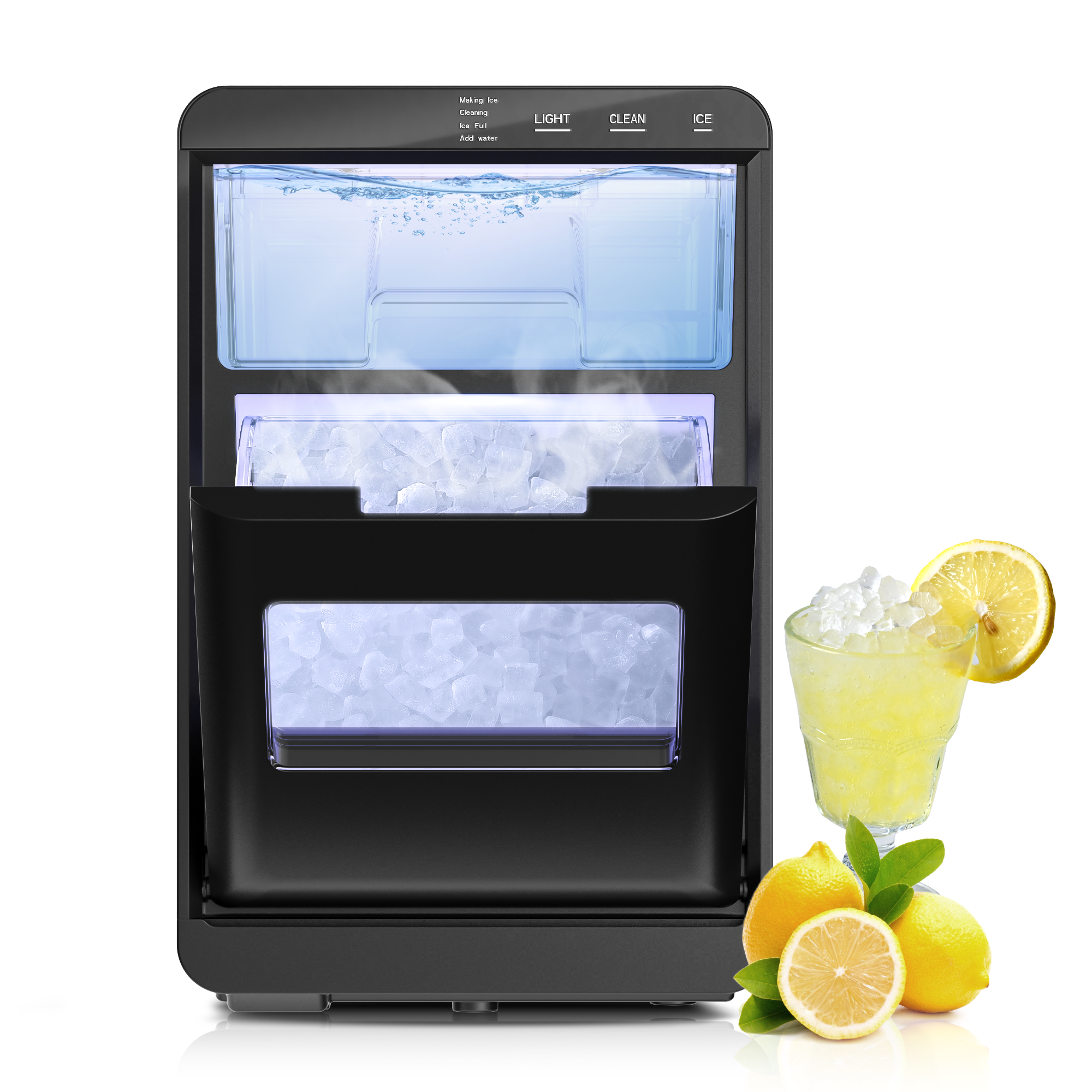 Simzlife Nugget Ice Maker Countertop, 44Lbs/24H Pebble Ice Maker Machine, Self-Cleaning Pellet Ice Machine with Ice Scoop&Basket, Sonic Countertop Ice Machine for Home/Kitchen/Office(Black)