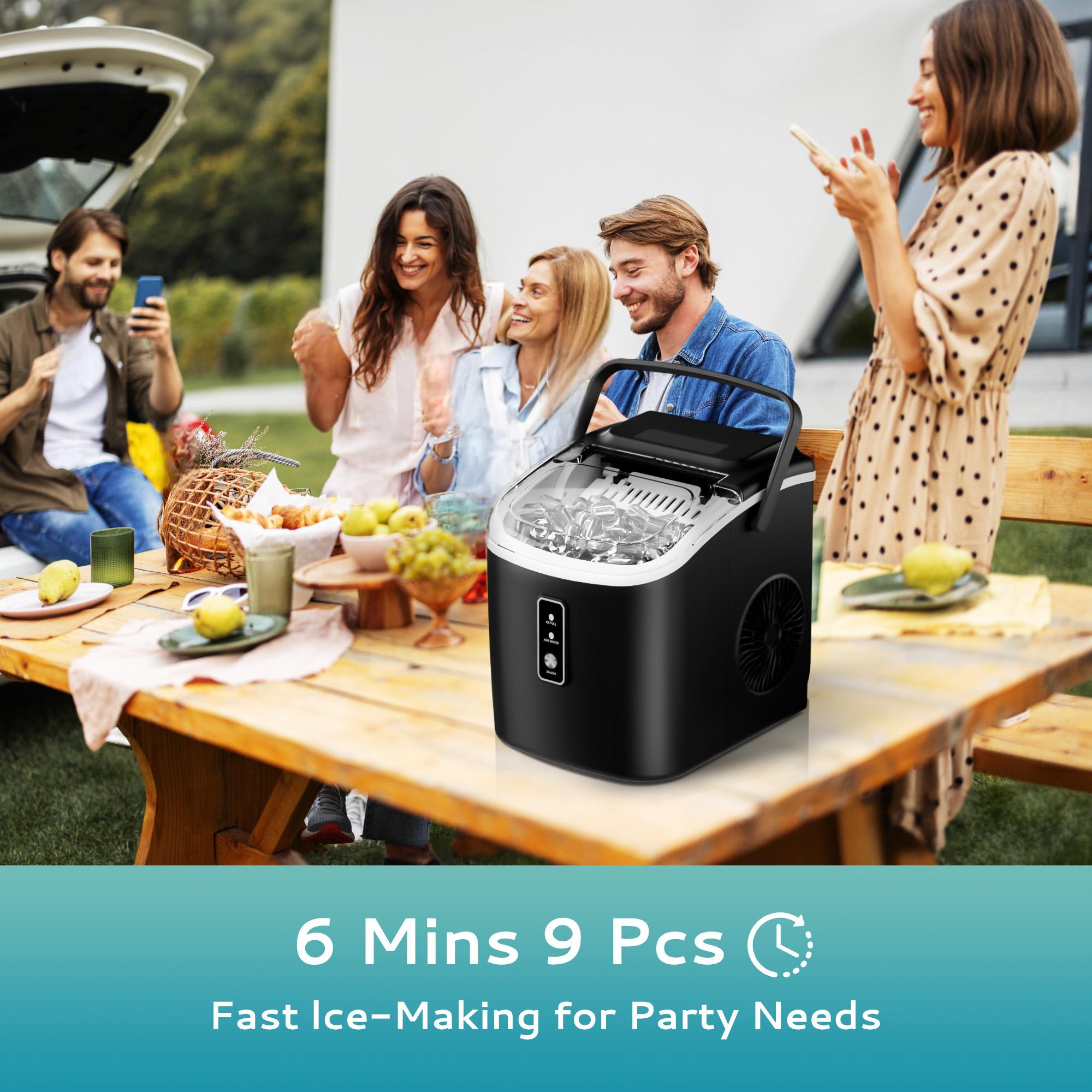 Simzlife Countertop Ice Maker with Handle,Portable Ice Machine with Basket and Scoop, 9 Bullet Ice In 6 Mins, 26Lbs/24H,Black