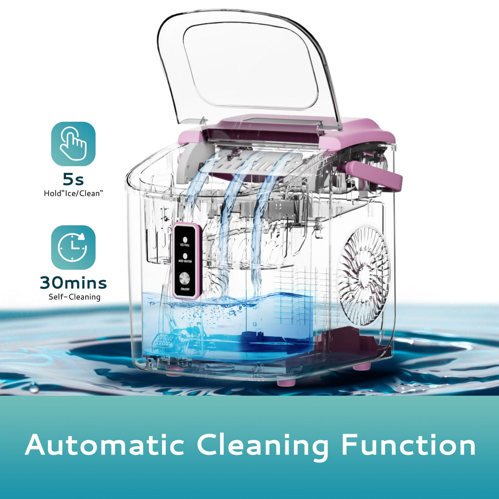 Simzlife Countertop Ice Maker with Handle,Portable Ice Machine with Basket and Scoop, 9 Bullet Ice In 6 Mins, 26Lbs/24H, Self-Cleaning