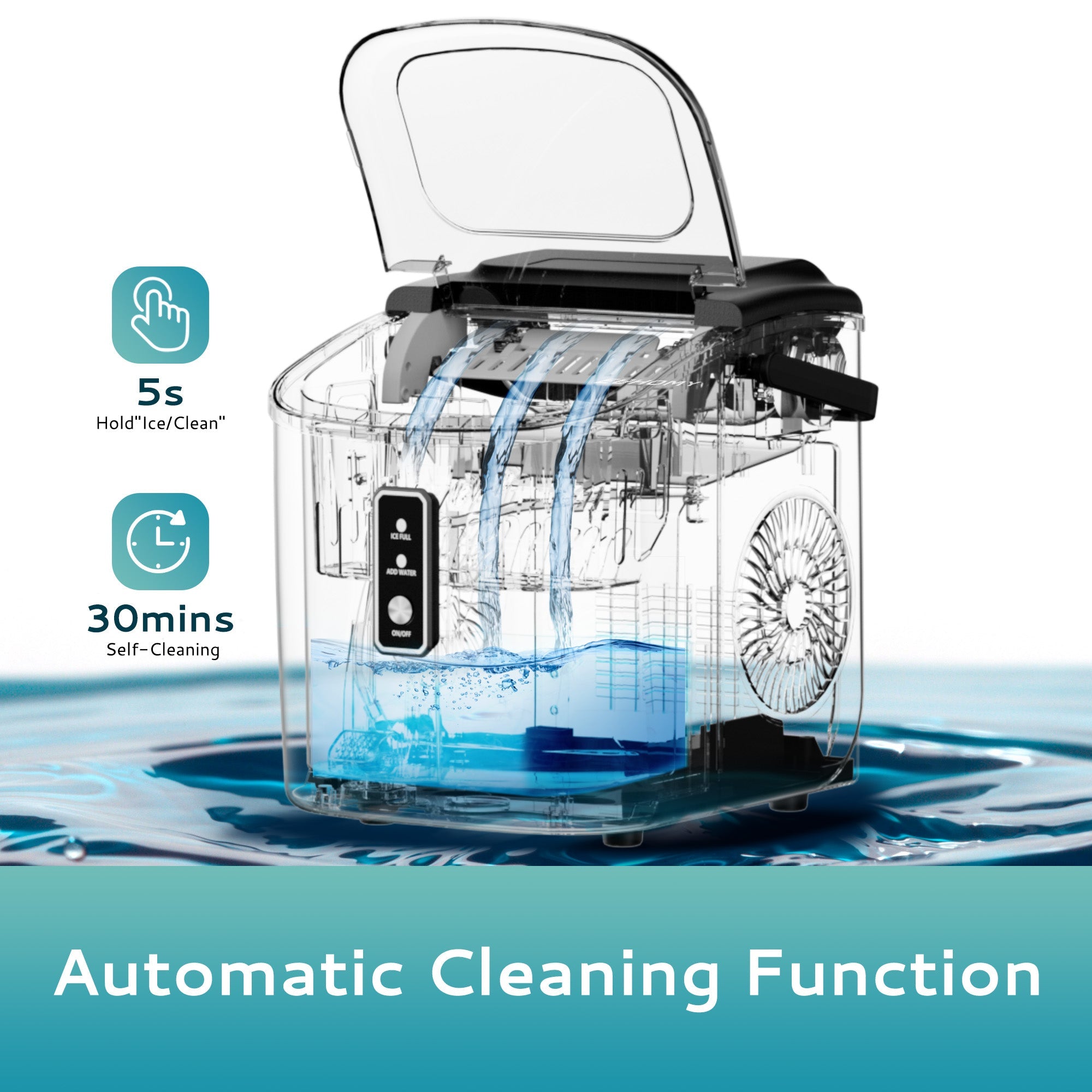 Simzlife Countertop Ice Maker with Handle,Portable Ice Machine with Basket and Scoop, 9 Bullet Ice In 6 Mins, 26Lbs/24H,Black