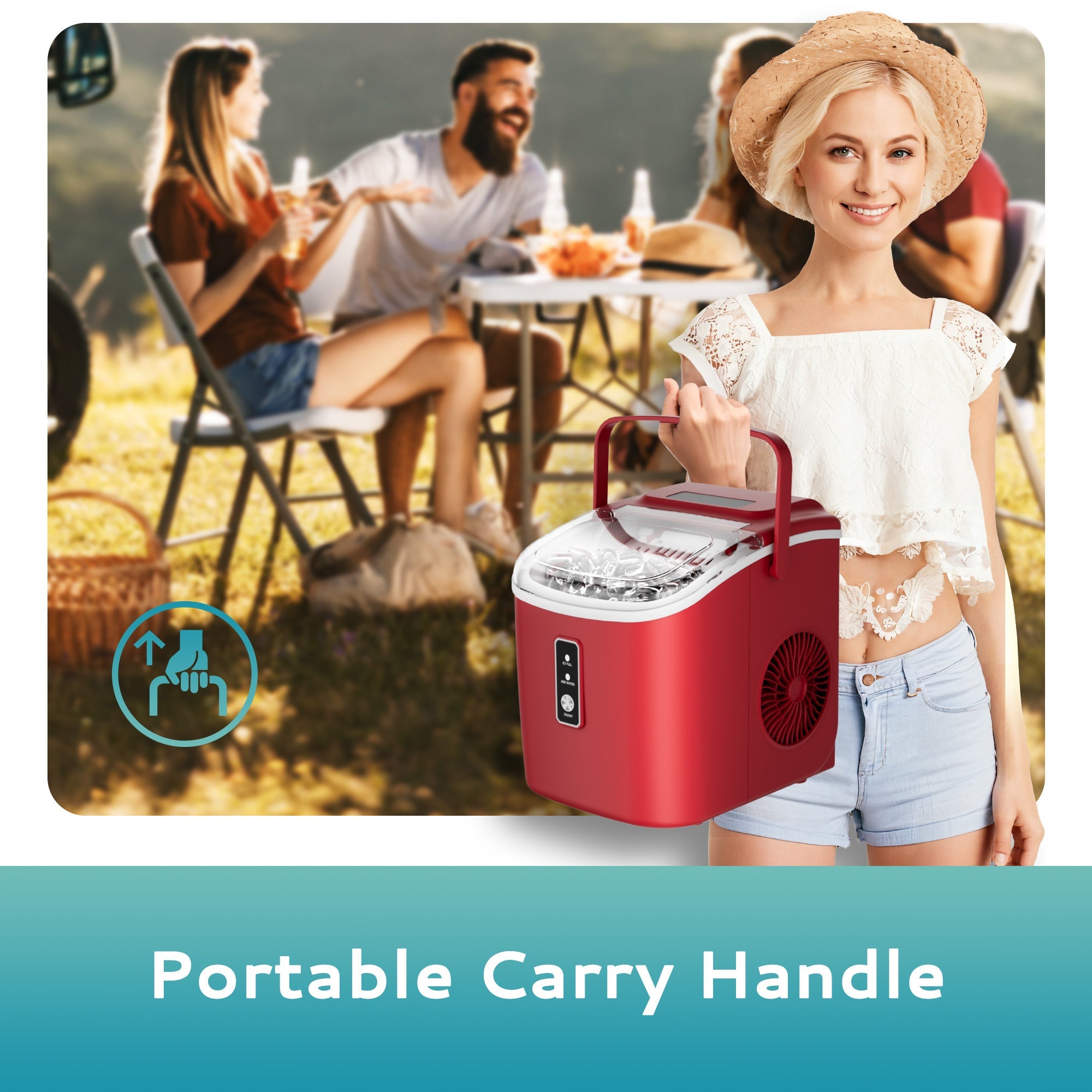 Simzlife Countertop Ice Maker with Handle,Portable Ice Machine with Basket and Scoop, 9 Bullet Ice In 6 Mins, 26Lbs/24H