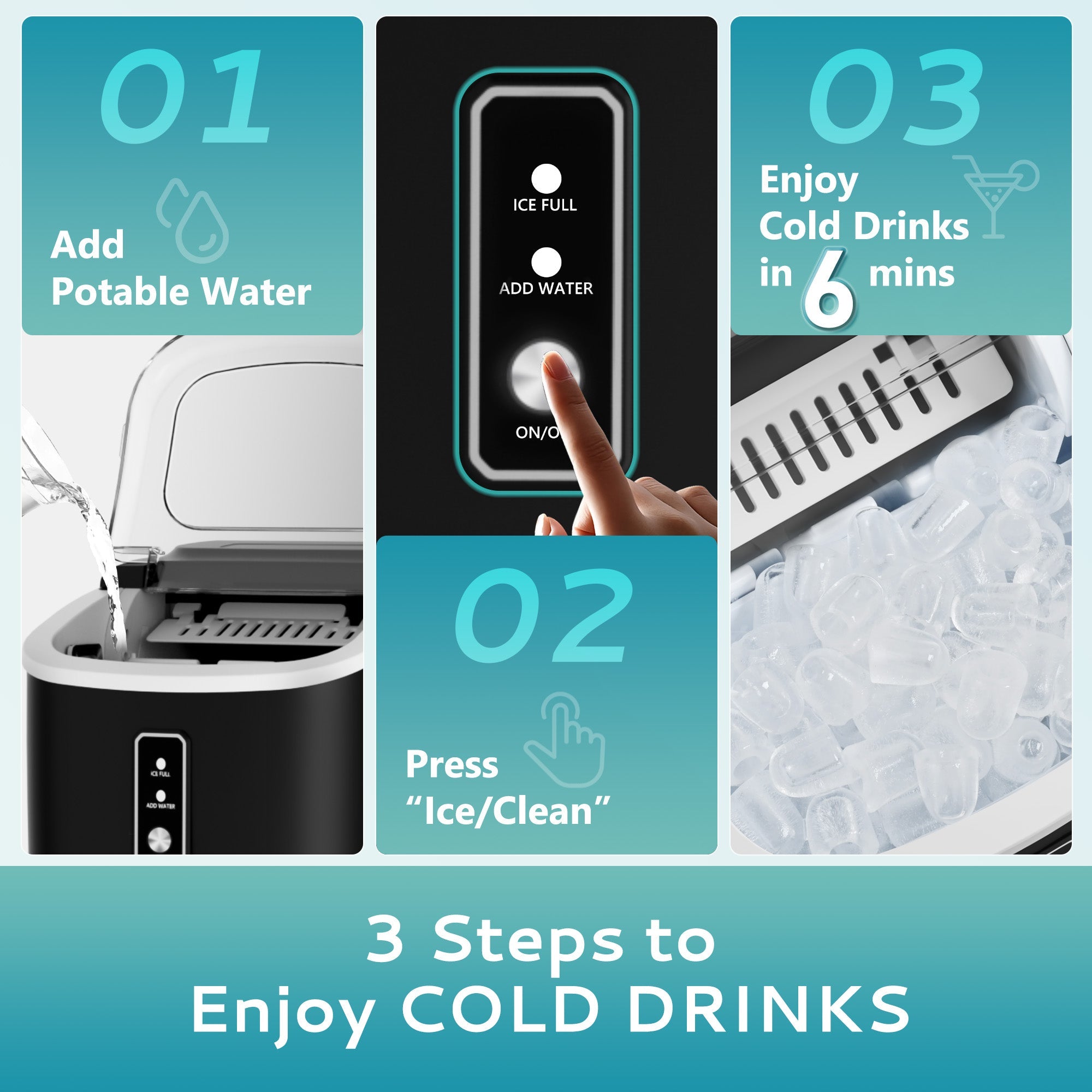 Simzlife Countertop Ice Maker with Handle,Portable Ice Machine with Basket and Scoop, 9 Bullet Ice In 6 Mins, 26Lbs/24H,Black