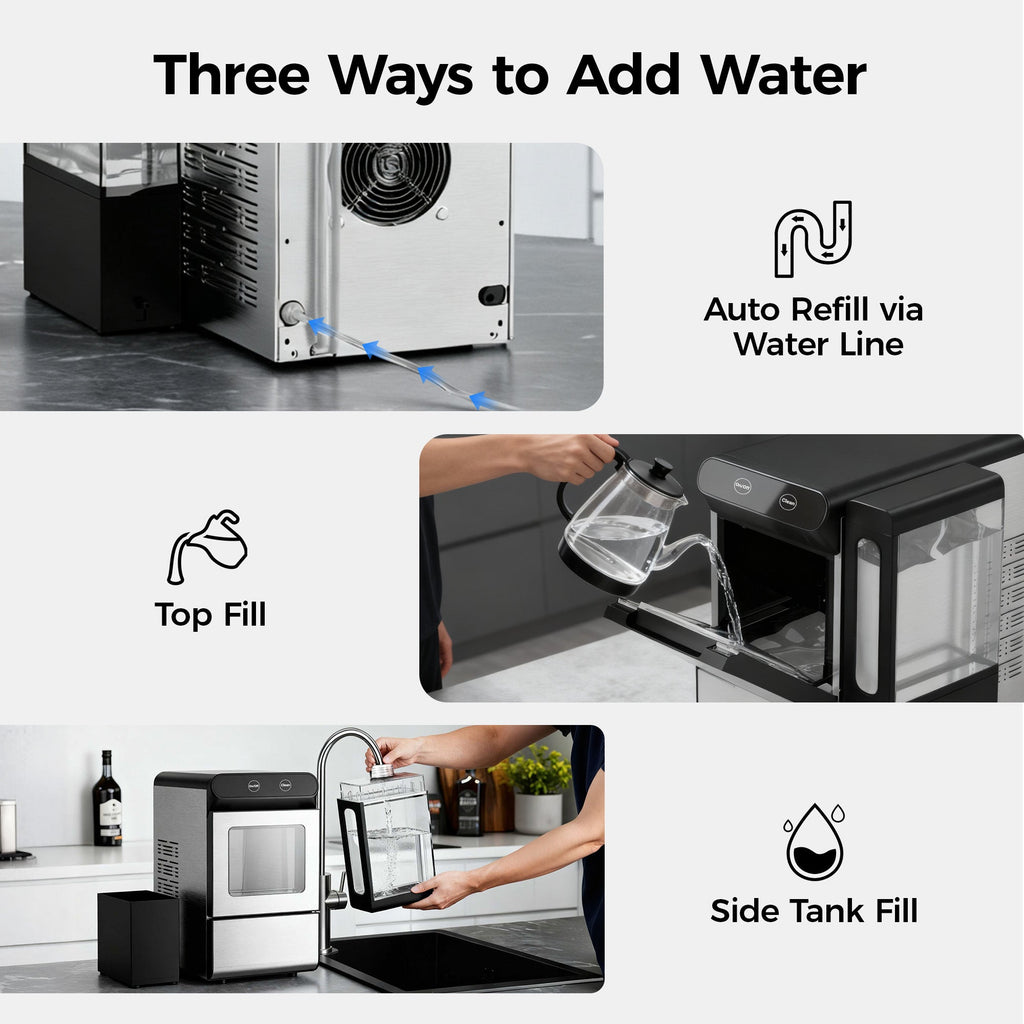 Simzlife Nugget Ice Maker with 4.3L Side Tank, Self- Cleaning Countertop Ice Machine, Soft Chewable Pellet Ice for Home/Kitchen/Party