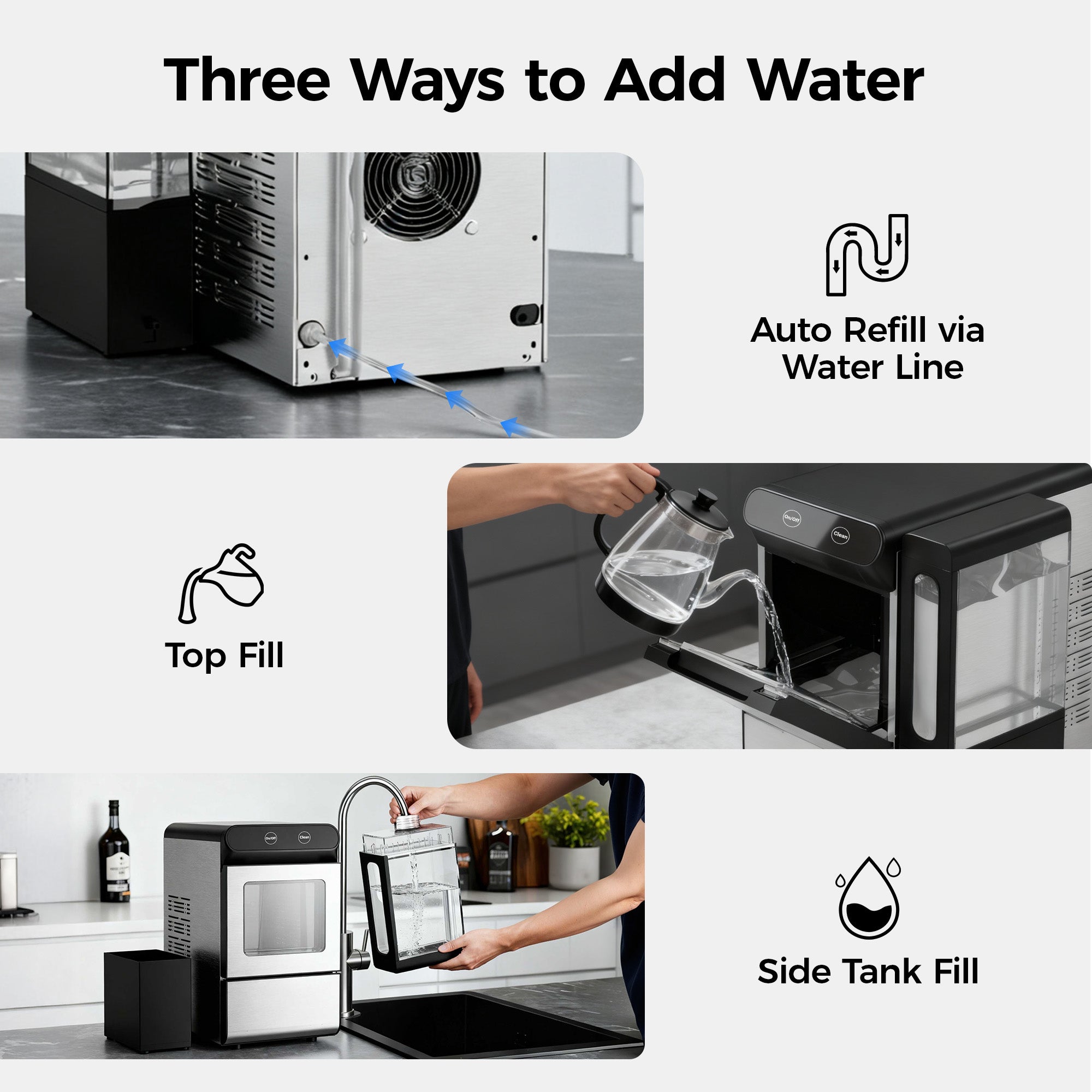Simzlife Nugget Ice Maker with 4.3L Side Tank, Self- Cleaning Countertop Ice Machine, Soft Chewable Pellet Ice for Home/Kitchen/Party