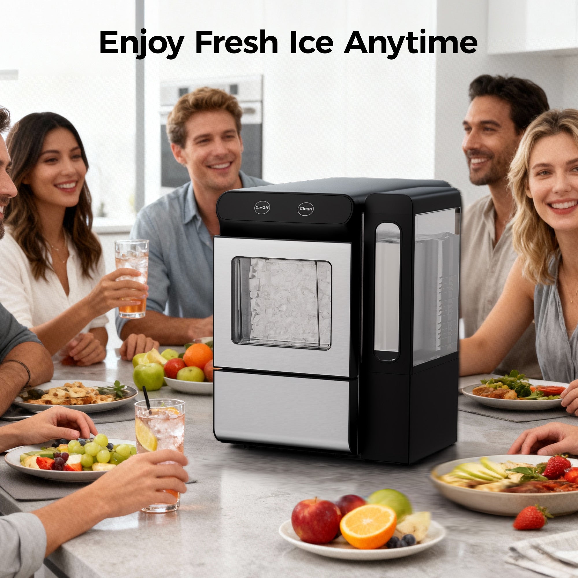 Simzlife Nugget Ice Maker with 4.3L Side Tank, Self- Cleaning Countertop Ice Machine, Soft Chewable Pellet Ice for Home/Kitchen/Party
