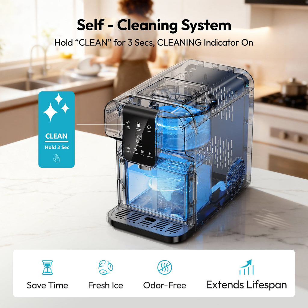 Simzlife Countertop Ice Maker with Auto-Dispense & Water Dispenser, Self-Cleaning, for Home/Office, Silver