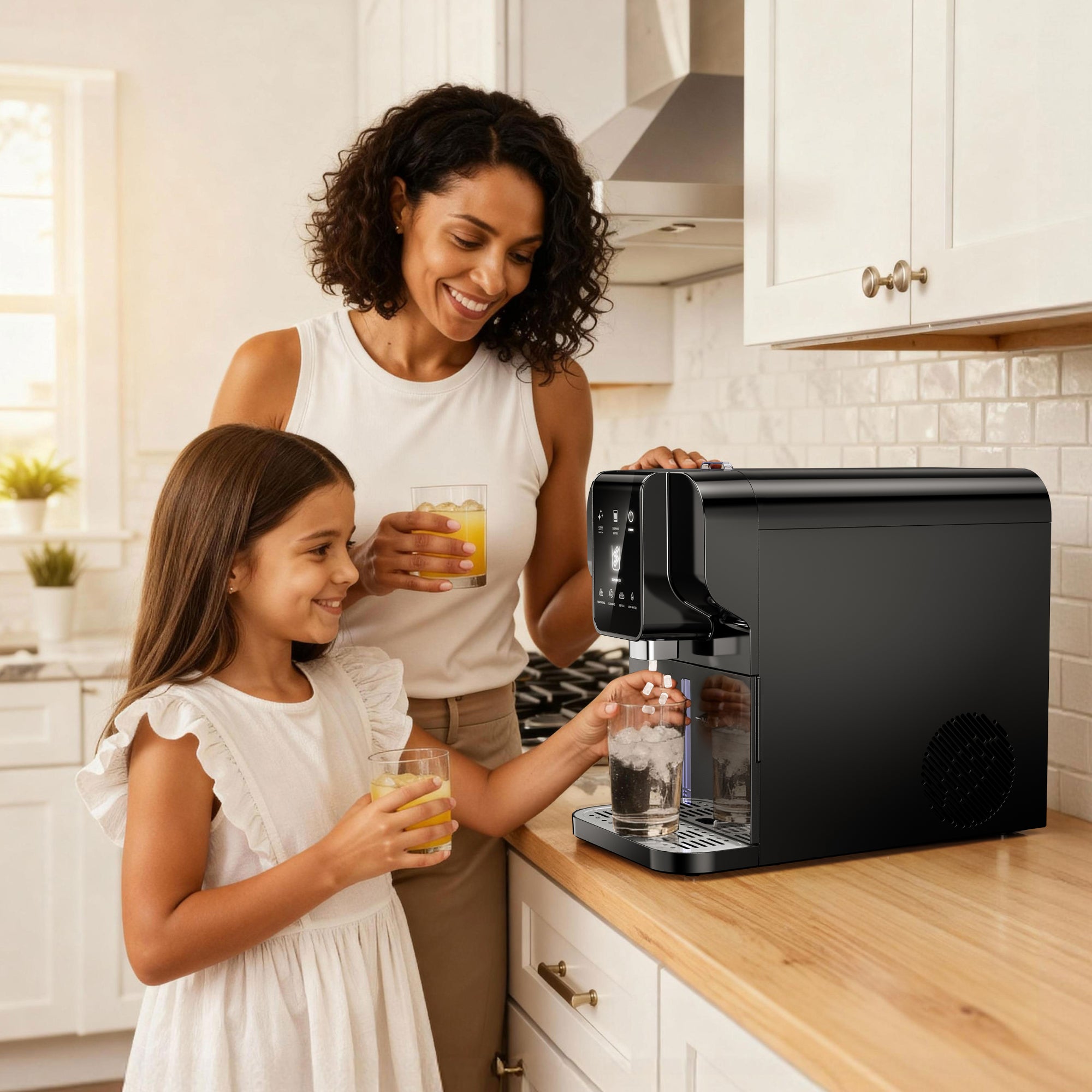 Simzlife Countertop Ice Maker with Auto-Dispense & Water Dispenser, Self-Cleaning, for Home/Office, Silver