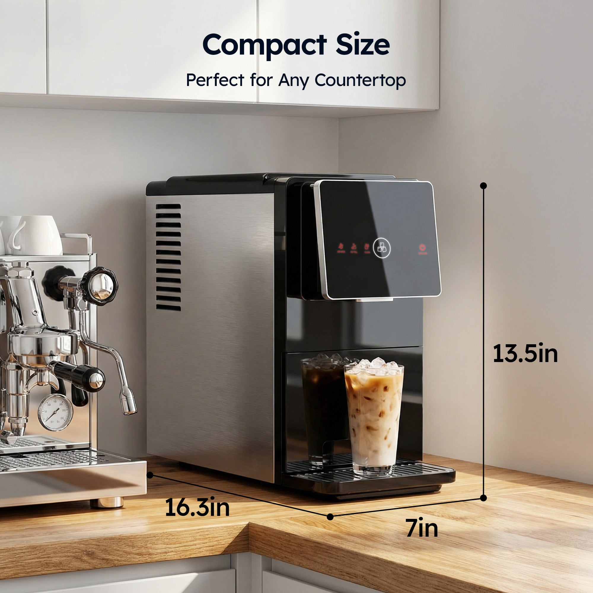Simzlife 2-in-1 Nugget Ice Maker with Water Dispenser, 33 lbs/Day Portable Countertop Machine, Self-Cleaning, Black