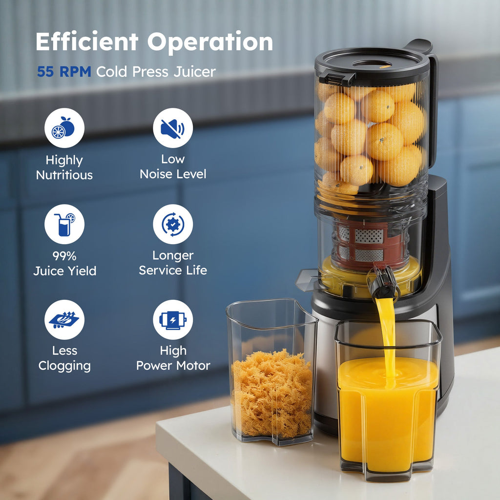 SIMZLIFE Cold Press Juicer, Masticating Juicer with 5.1" Wide Feed Chute, Slow Juicer Machines