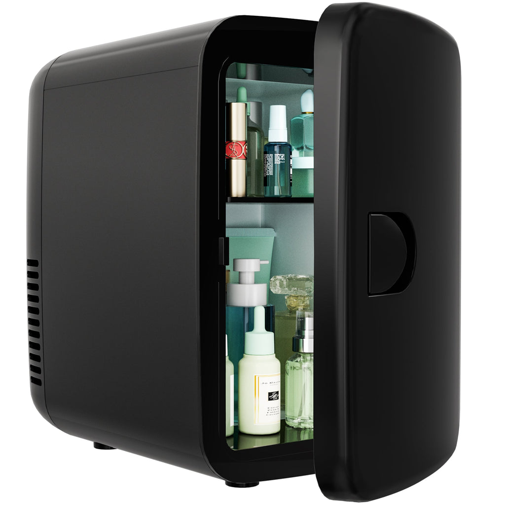 Simzlife Mini Fridge, 4 Liter/6 Cans AC/DC Small Refrigerator for Skincare, Portable Cooler and Warmer for Skin Care, Cosmetics, Beverage, 4L Makeup Mini Fridge for Bedroom, Car, Office, Dorm, Black