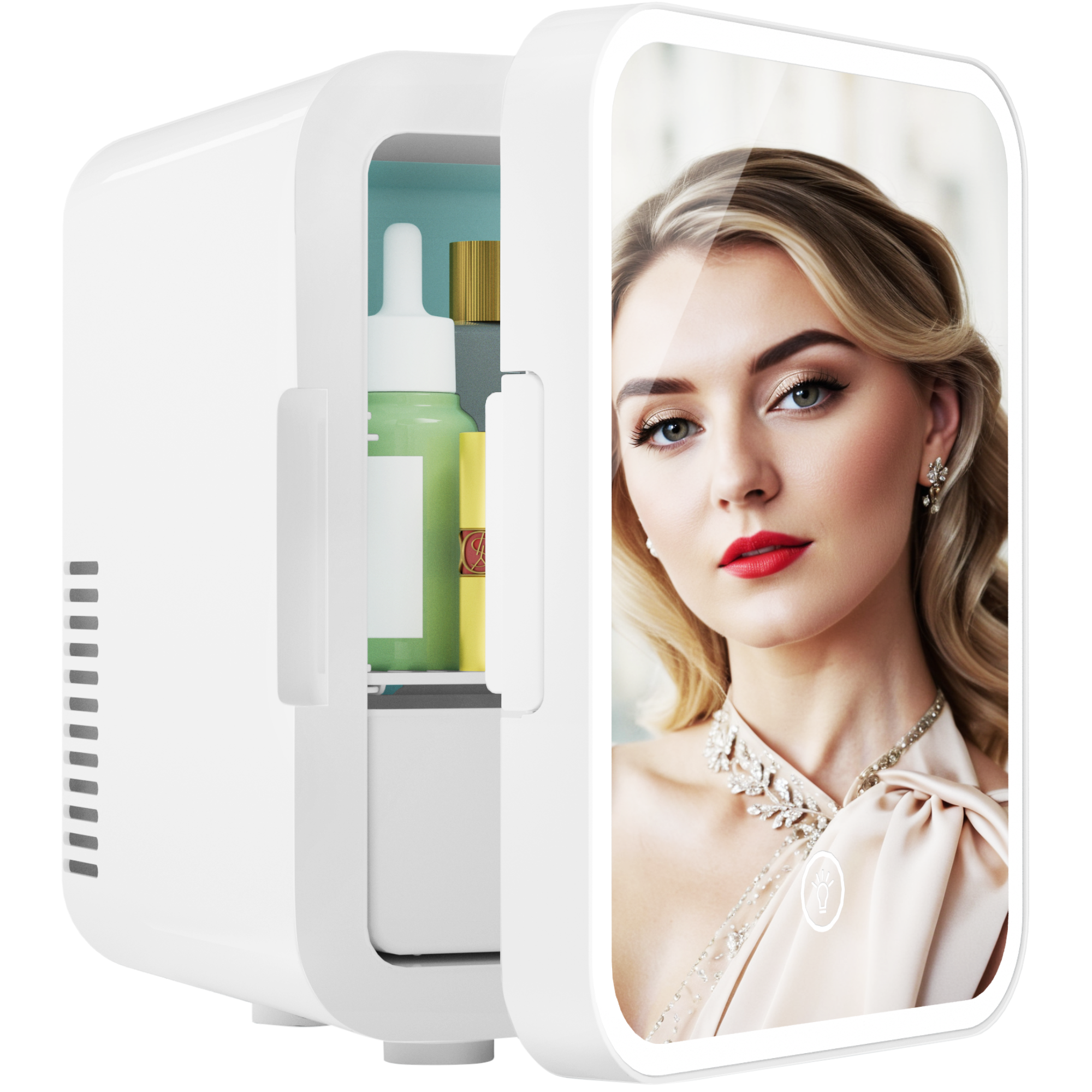 Simzlife Mini Fridge, 5L AC/DC Small Refrigerator with Dimmable LED Mirror, Portable Cooler and Warmer for Skin Care, Cosmetics, Beverage, 5L Makeup Mini Skincare Fridge for Bedroom, Car, Office, White