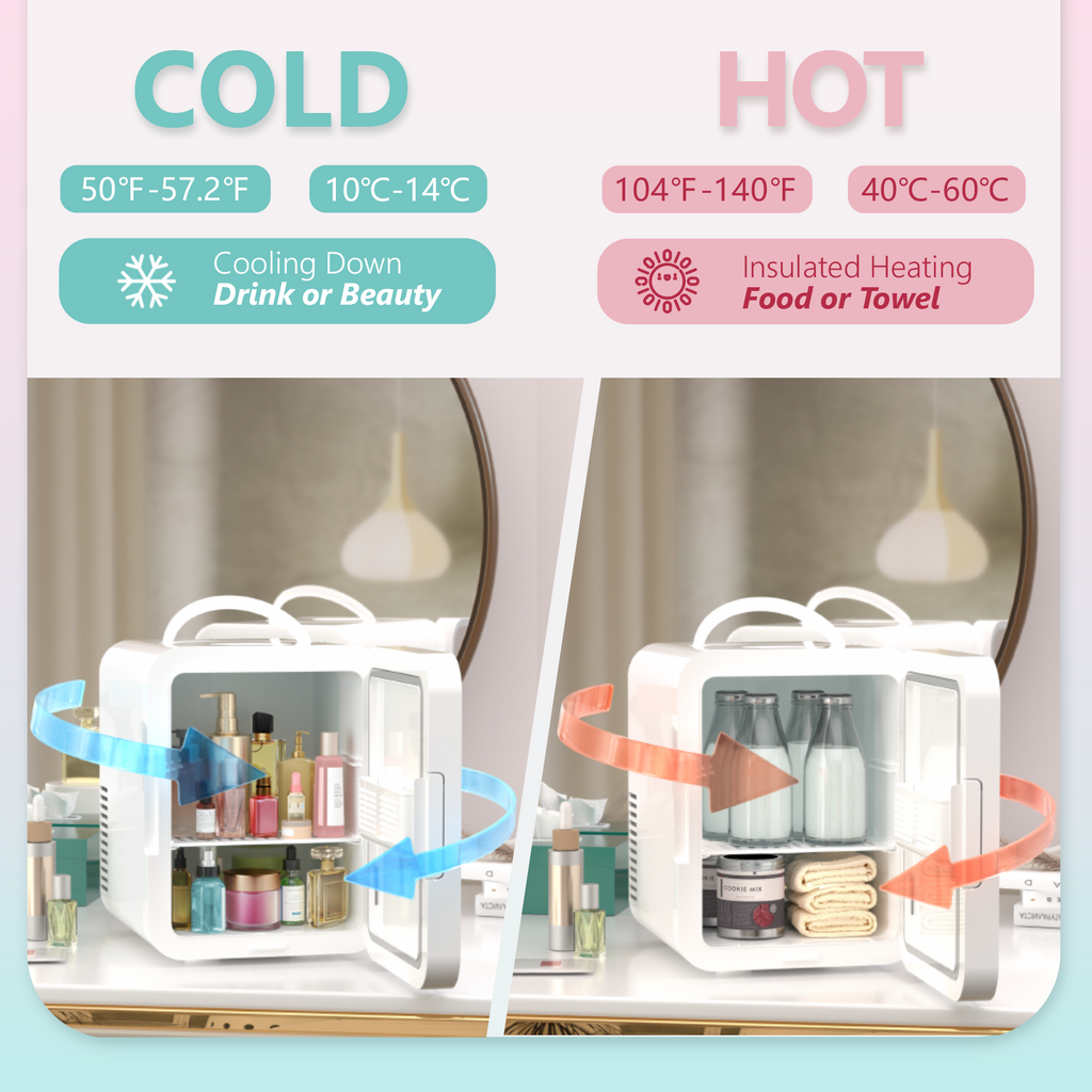 Simzlife Mini Fridge, 5L AC/DC Small Refrigerator with Dimmable LED Mirror, Portable Cooler and Warmer for Skin Care, Cosmetics, Beverage, 5L Makeup Mini Skincare Fridge for Bedroom, Car, Office, White