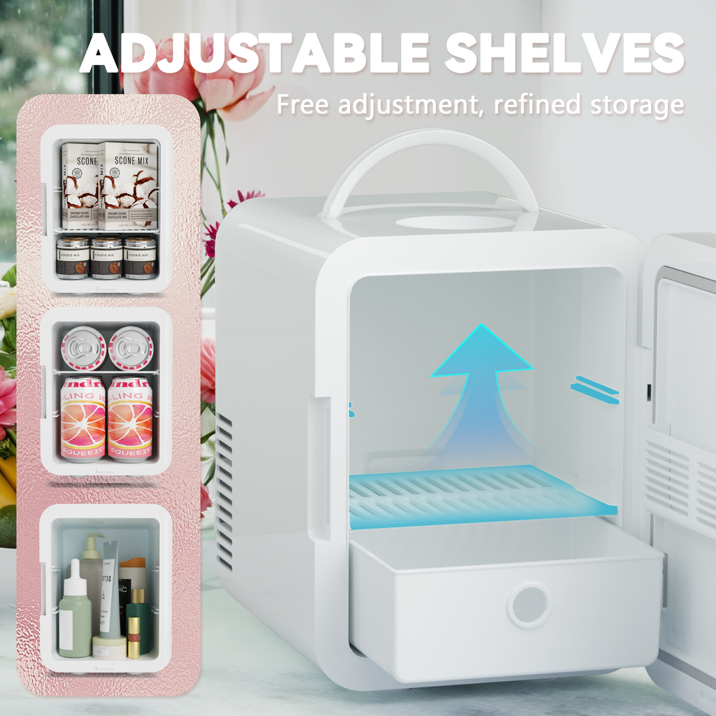 Simzlife Mini Fridge, 5L AC/DC Small Refrigerator with Dimmable LED Mirror, Portable Cooler and Warmer for Skin Care, Cosmetics, Beverage, 5L Makeup Mini Skincare Fridge for Bedroom, Car, Office, White