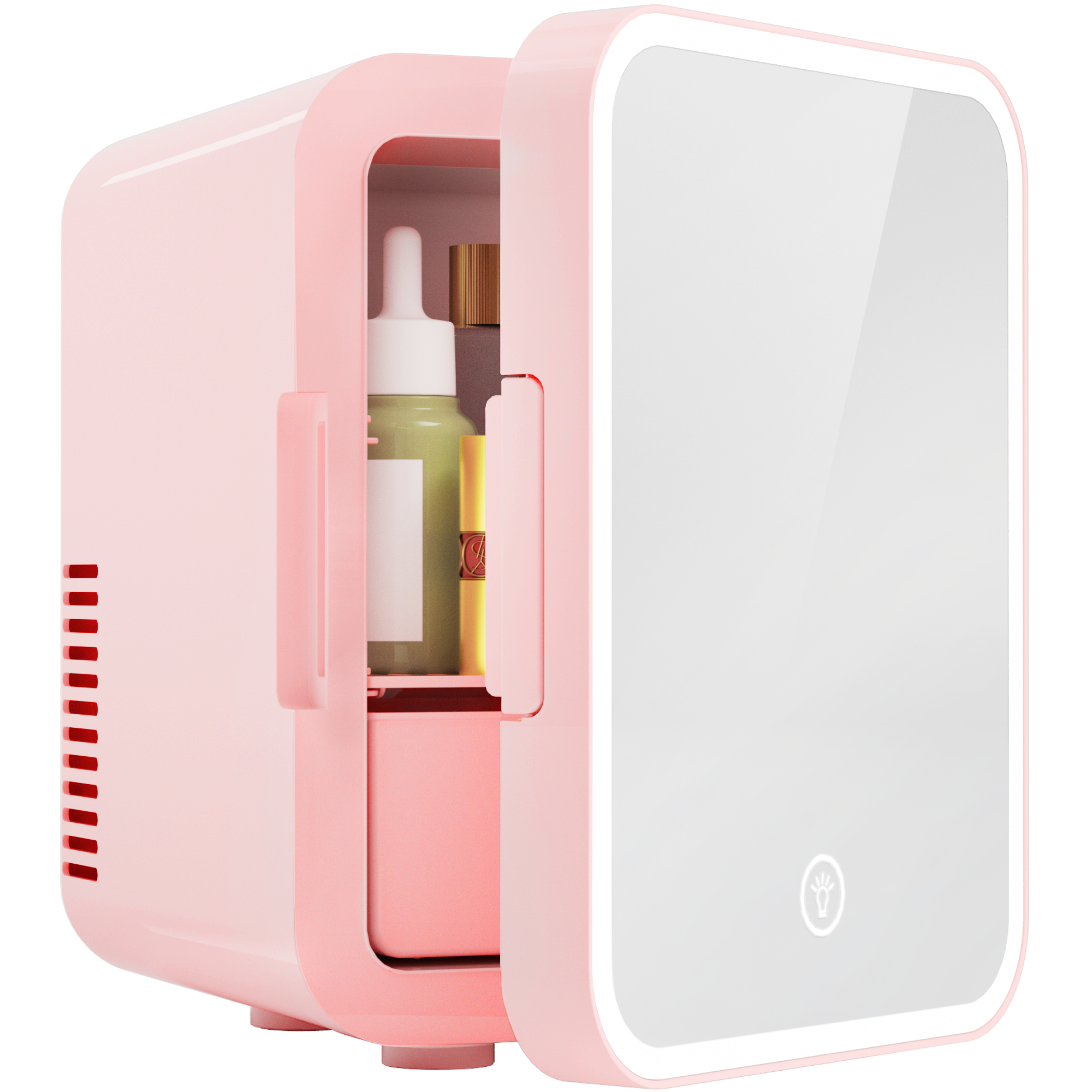Simzlife Mini Fridge, 5L AC/DC Small Refrigerator with Dimmable LED Mirror, Portable Cooler and Warmer for Skin Care, Cosmetics, Beverage, 5L Makeup Mini Skincare Fridge for Bedroom, Car, Office, Pink