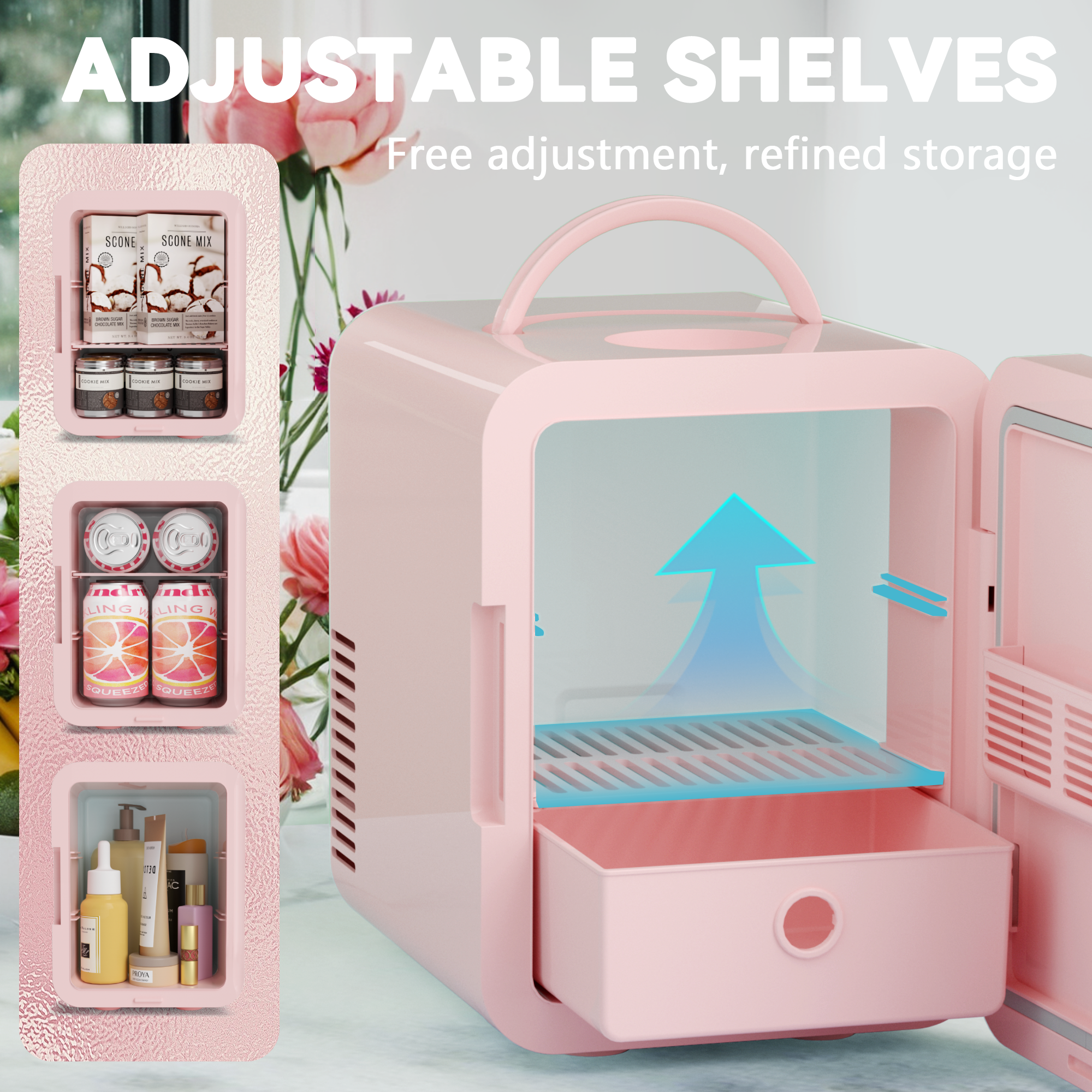 Simzlife Mini Fridge, 5L AC/DC Small Refrigerator with Dimmable LED Mirror, Portable Cooler and Warmer for Skin Care, Cosmetics, Beverage, 5L Makeup Mini Skincare Fridge for Bedroom, Car, Office, Pink