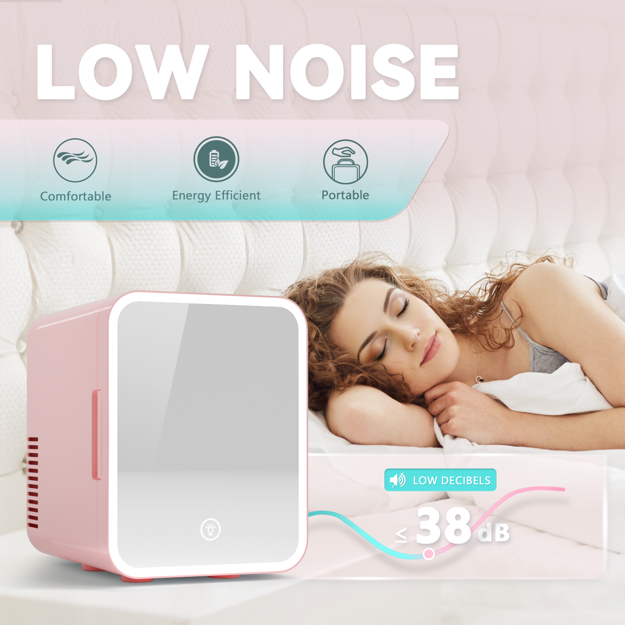 Simzlife Mini Fridge, 5L AC/DC Small Refrigerator with Dimmable LED Mirror, Portable Cooler and Warmer for Skin Care, Cosmetics, Beverage, 5L Makeup Mini Skincare Fridge for Bedroom, Car, Office, Pink