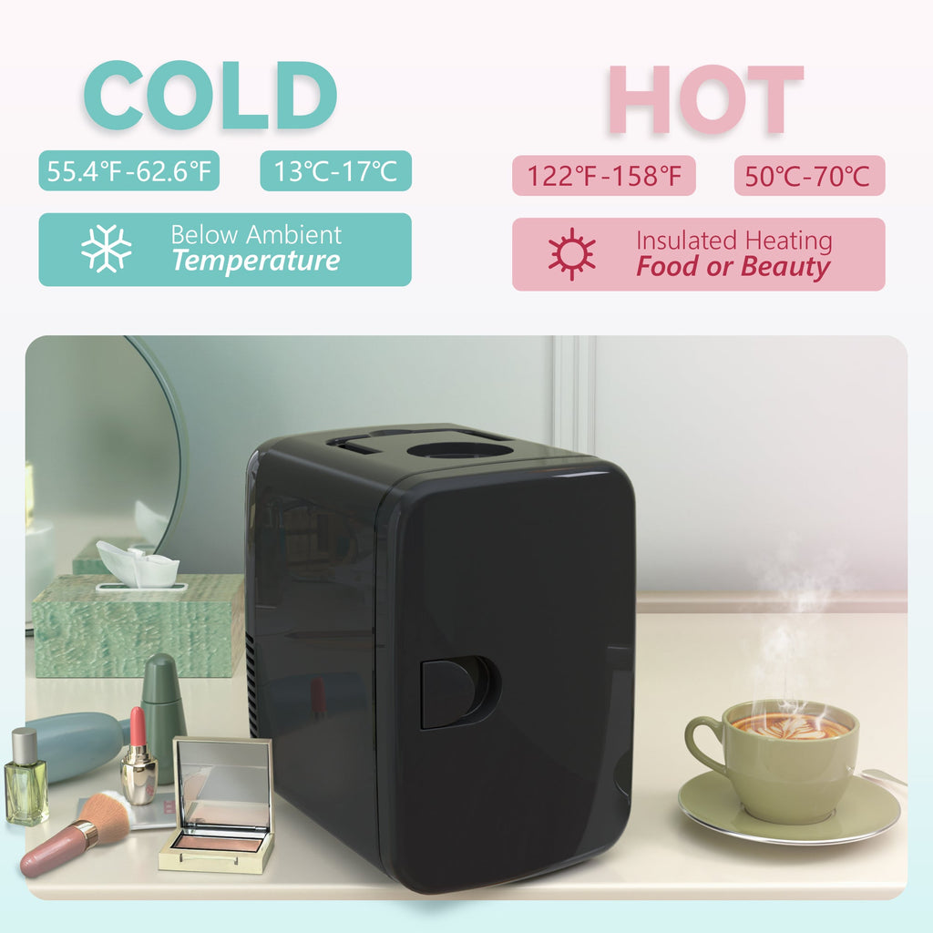 Simzlife Mini Fridge, 4 Liter/6 Cans AC/DC Small Refrigerator for Skincare, Portable Cooler and Warmer for Skin Care, Cosmetics, Beverage, 4L Makeup Mini Fridge for Bedroom, Car, Office, Dorm, Black