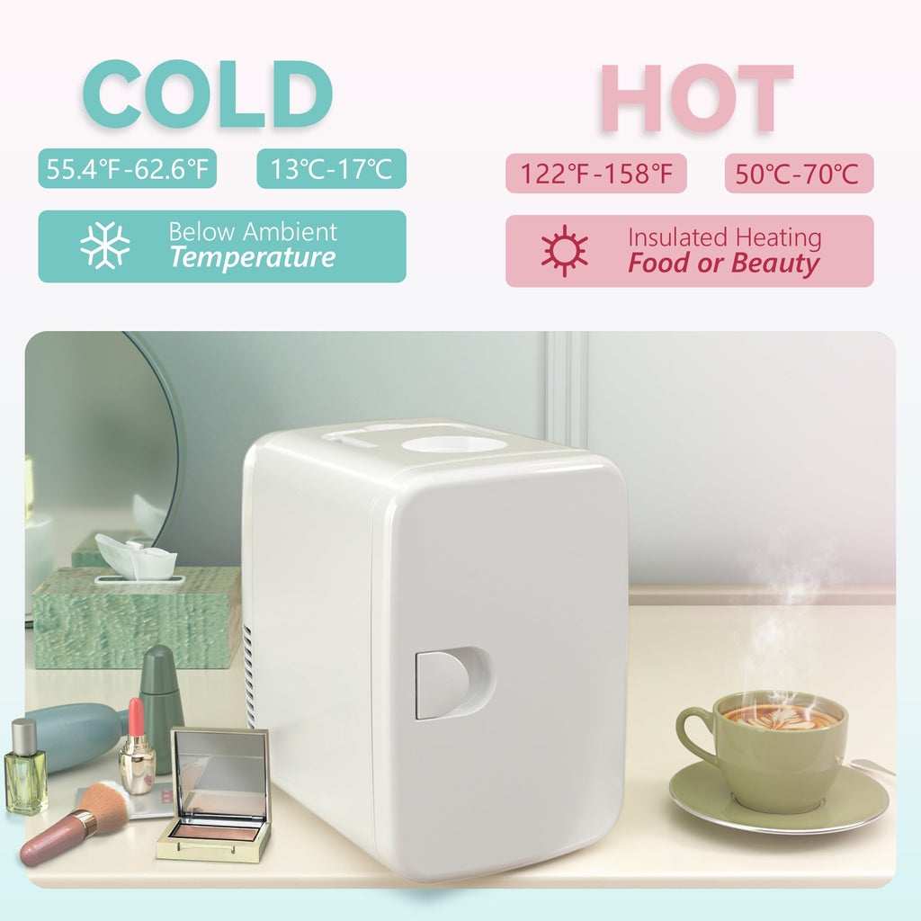 Simzlife Mini Fridge, 4 Liter/6 Cans AC/DC Small Refrigerator for Skincare, Portable Cooler and Warmer for Skin Care, Cosmetics, Beverage, 4L Makeup Mini Fridge for Bedroom, Car, Office, Dorm, White