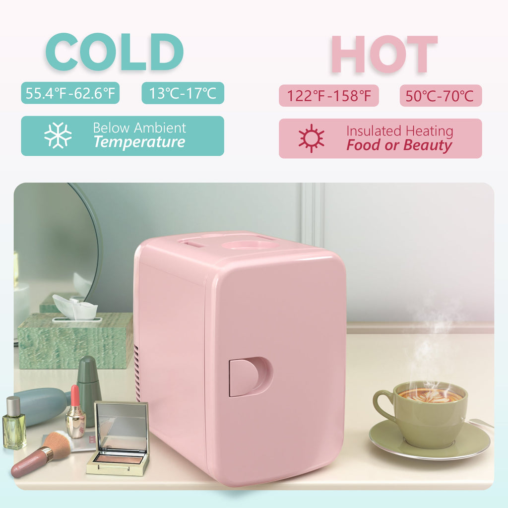 Simzlife Mini Fridge, 4 Liter/6 Cans AC/DC Small Refrigerator for Skincare, Portable Cooler and Warmer for Skin Care, Cosmetics, Beverage, 4L Makeup Mini Fridge for Bedroom, Car, Office, Dorm, Pink