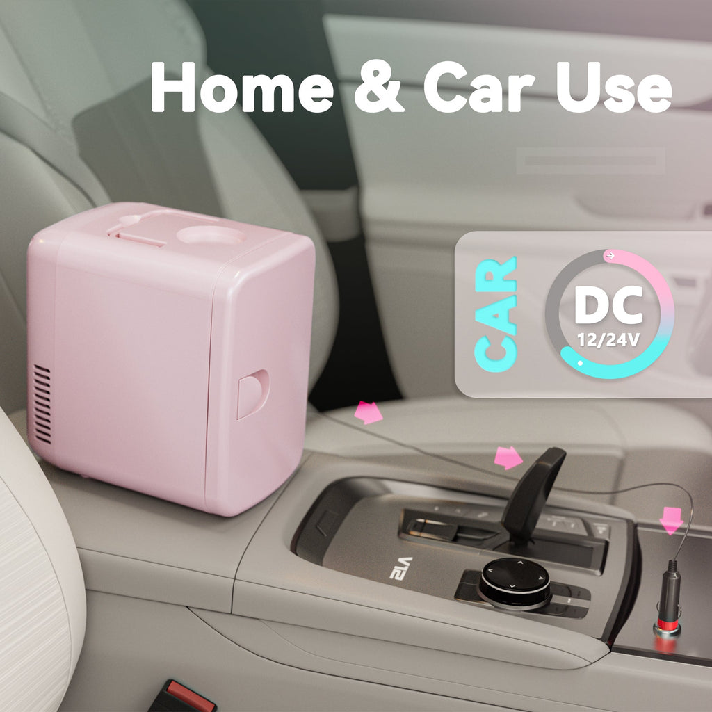 Simzlife Mini Fridge, 4 Liter/6 Cans AC/DC Small Refrigerator for Skincare, Portable Cooler and Warmer for Skin Care, Cosmetics, Beverage, 4L Makeup Mini Fridge for Bedroom, Car, Office, Dorm, Pink