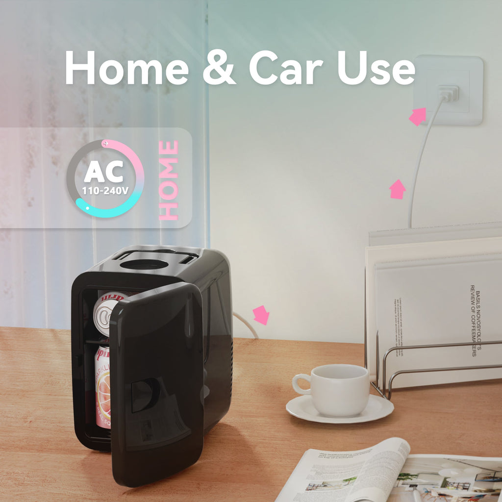 Simzlife Mini Fridge, 4 Liter/6 Cans AC/DC Small Refrigerator for Skincare, Portable Cooler and Warmer for Skin Care, Cosmetics, Beverage, 4L Makeup Mini Fridge for Bedroom, Car, Office, Dorm, Black