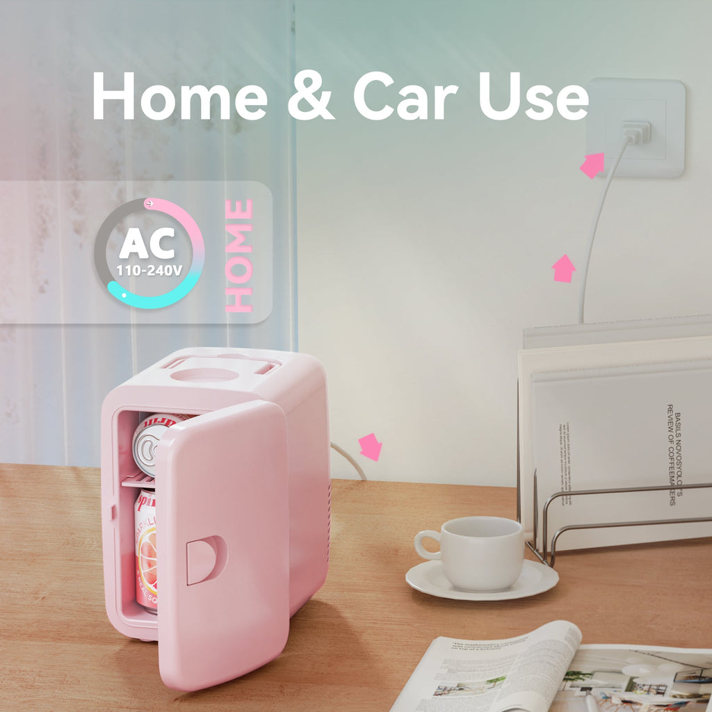 Simzlife Mini Fridge, 4 Liter/6 Cans AC/DC Small Refrigerator for Skincare, Portable Cooler and Warmer for Skin Care, Cosmetics, Beverage, 4L Makeup Mini Fridge for Bedroom, Car, Office, Dorm, Pink