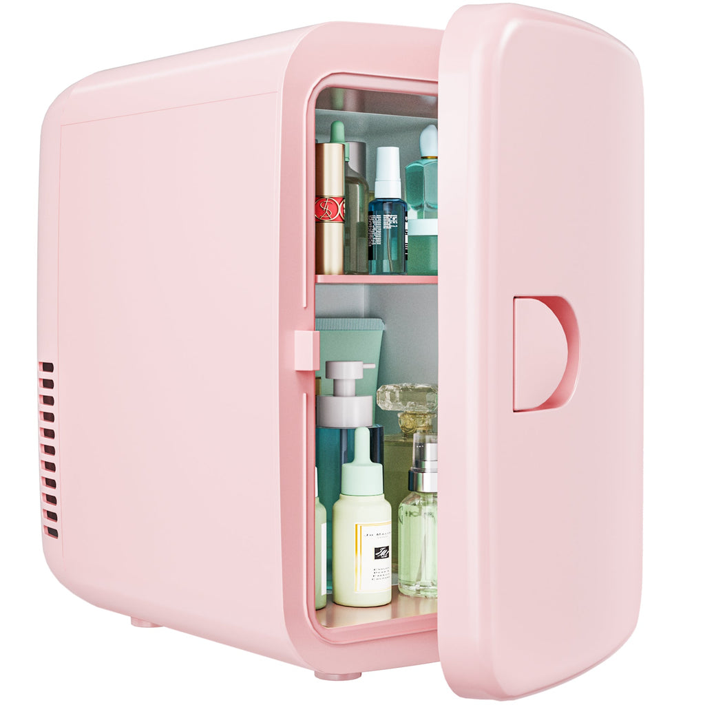 Simzlife Mini Fridge, 4 Liter/6 Cans AC/DC Small Refrigerator for Skincare, Portable Cooler and Warmer for Skin Care, Cosmetics, Beverage, 4L Makeup Mini Fridge for Bedroom, Car, Office, Dorm, Pink
