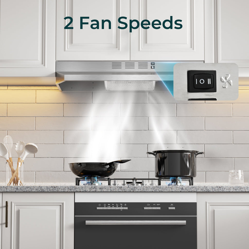 Simzlife Ductless Under Cabinet Range Hood 30 inch with 2 Speed Exhaust Fan, Kitchen Wall Mount Range Hood 300 CFM with 2W LED Light, Vent Hood with Washable Filter, Stainless Steel