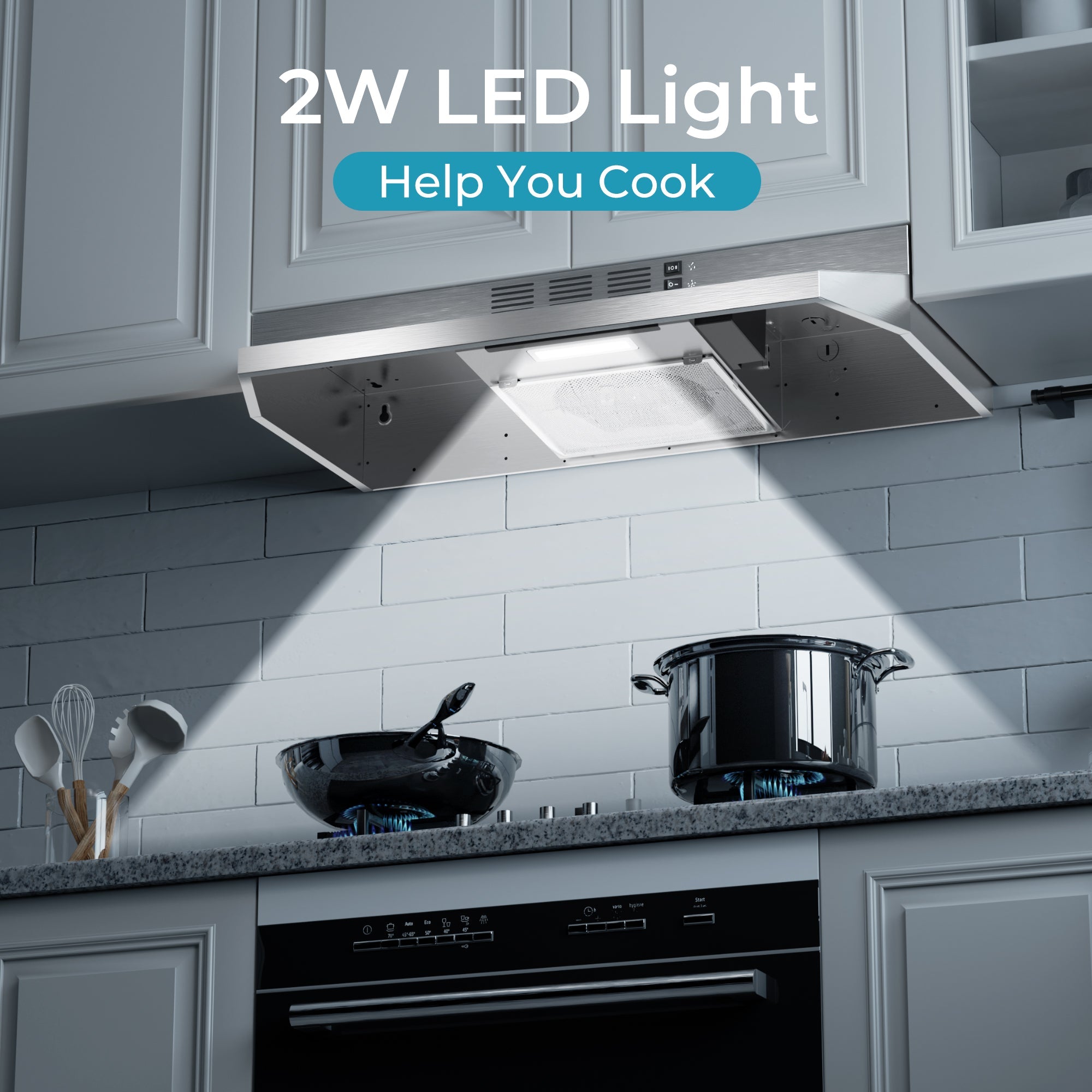 Simzlife Ductless Under Cabinet Range Hood 30 inch with 2 Speed Exhaust Fan, Kitchen Wall Mount Range Hood 300 CFM with 2W LED Light, Vent Hood with Washable Filter, Stainless Steel