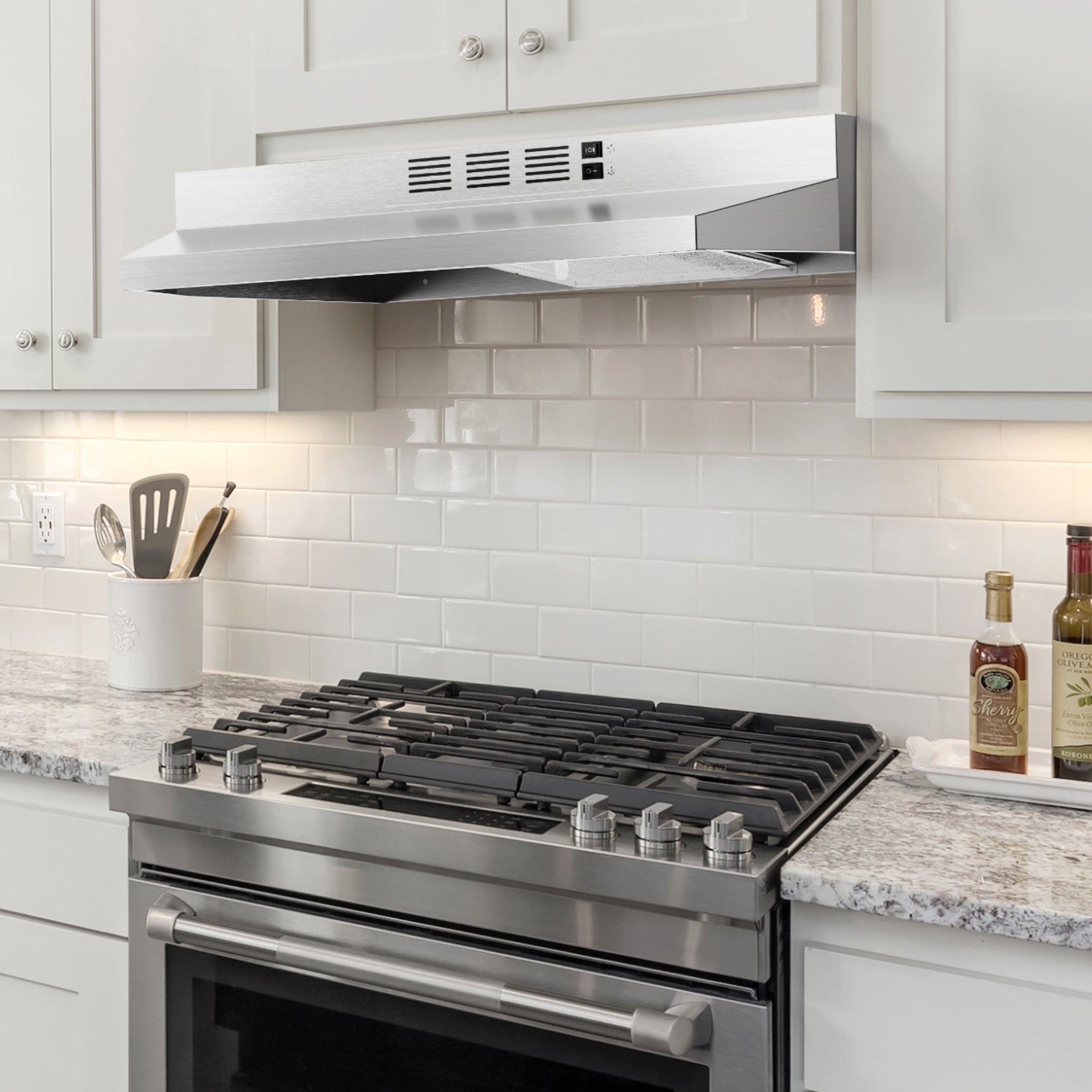Simzlife Ductless Under Cabinet Range Hood 30 inch with 2 Speed Exhaust Fan, Kitchen Wall Mount Range Hood 300 CFM with 2W LED Light, Vent Hood with Washable Filter, Stainless Steel