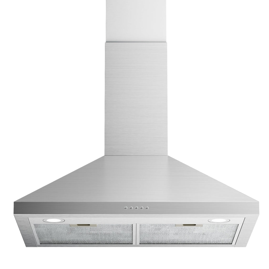 Simzlife Wall Mount Range Hood 30 inch, Range Hood 450 CFM, Vent Hood with 3 Speed Exhaust Fan and 2 2W LED Light, Button Controls, 2 Washable Filter, Stainless Steel