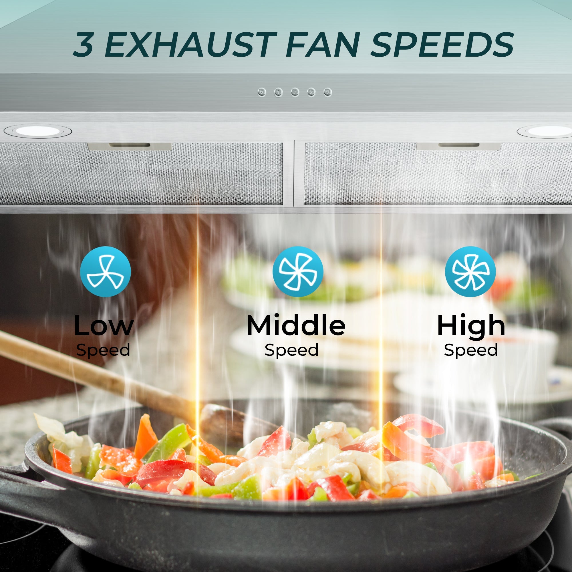 Simzlife Wall Mount Range Hood 30 inch, Range Hood 450 CFM, Vent Hood with 3 Speed Exhaust Fan and 2 2W LED Light, Button Controls, 2 Washable Filter, Stainless Steel