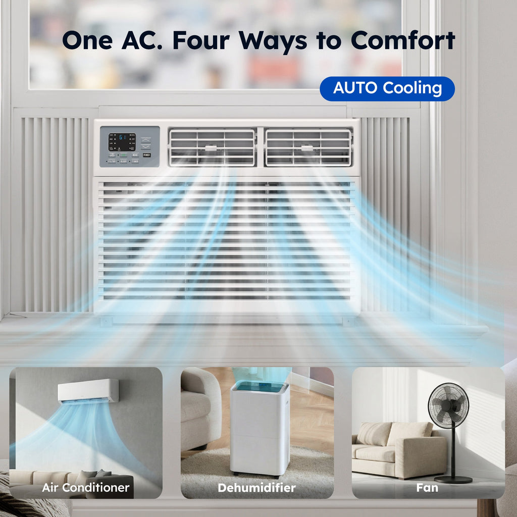 SIMZLIFE 8,000 BTU Window Air Conditioner, Cools Up To 350 Sq Ft, 4 Cooling Modes, Remote Control, White
