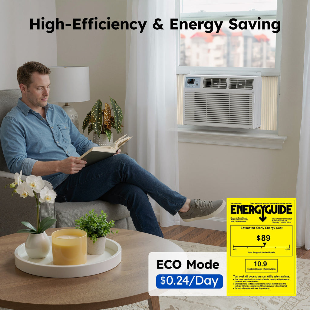 SIMZLIFE 8,000 BTU Window Air Conditioner, Cools Up To 350 Sq Ft, 4 Cooling Modes, Remote Control, White