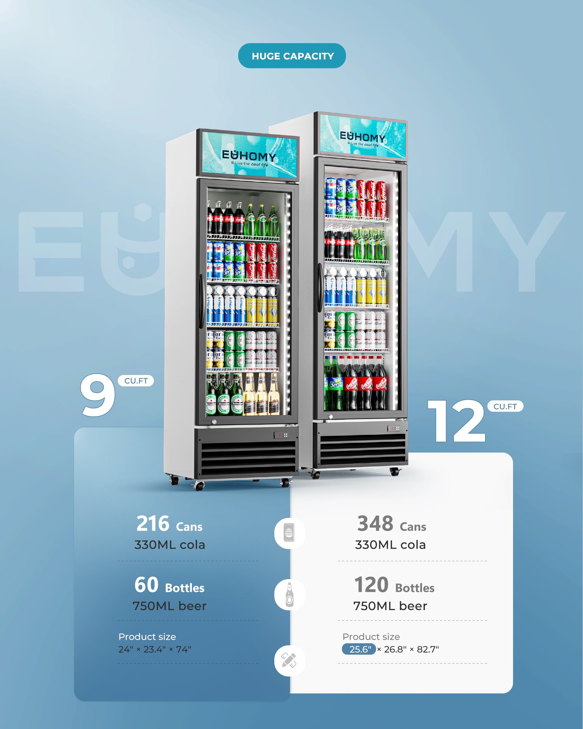 Simzlife Commercial Display Refrigerator, 9 Cu.Ft Glass Door Merchandiser Drink Fridge with Soft LED Light Adjustable Shelves, Commercial Beverage Refrigerator for Bar, Restaurant, Cafe(Black)