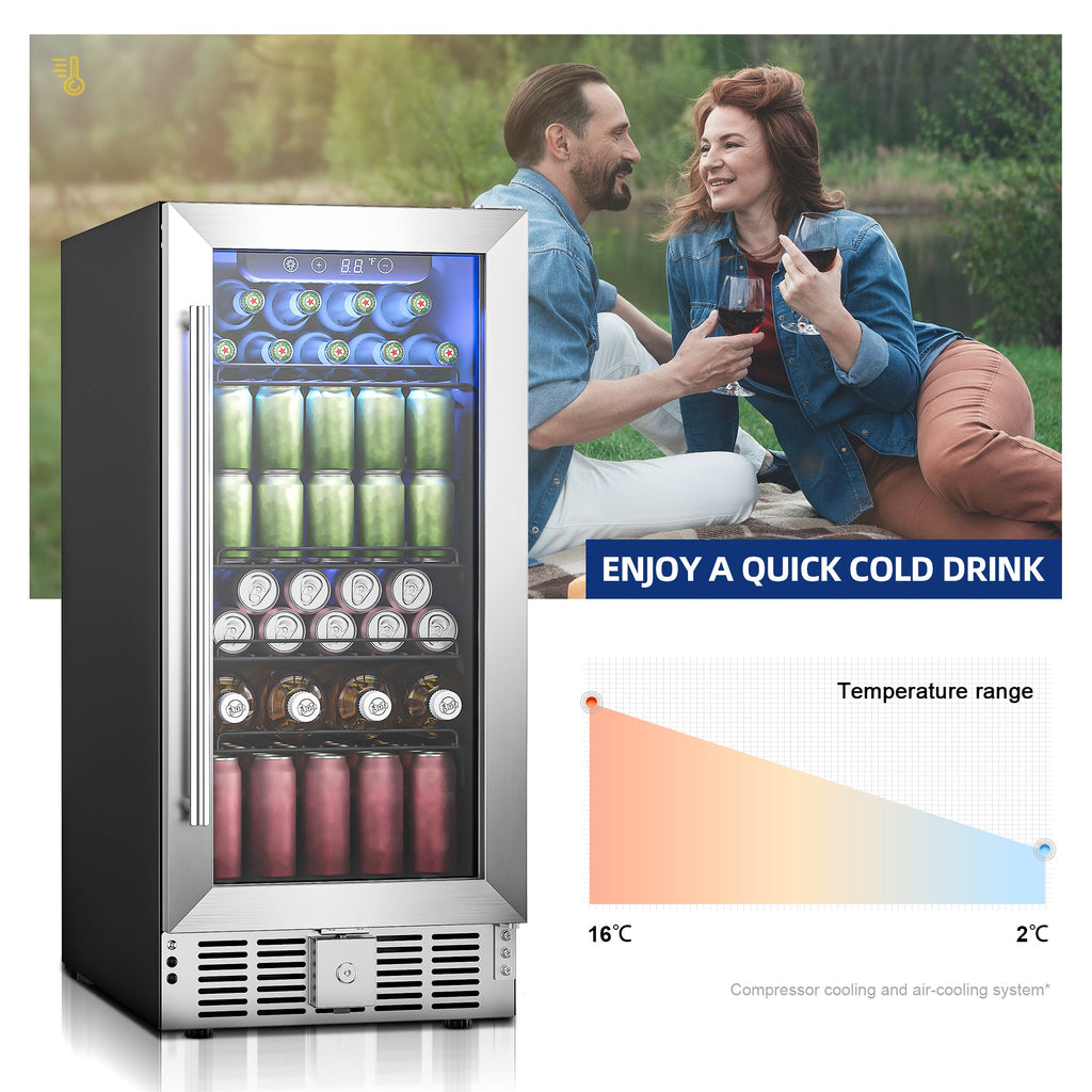 Simzlife 15" Built-in Beverage Refrigerator, 130 Cans Beverage Cooler, Under Counter Beer Fridge for Soda, Water, Wine for Kitchen, Bar or Office